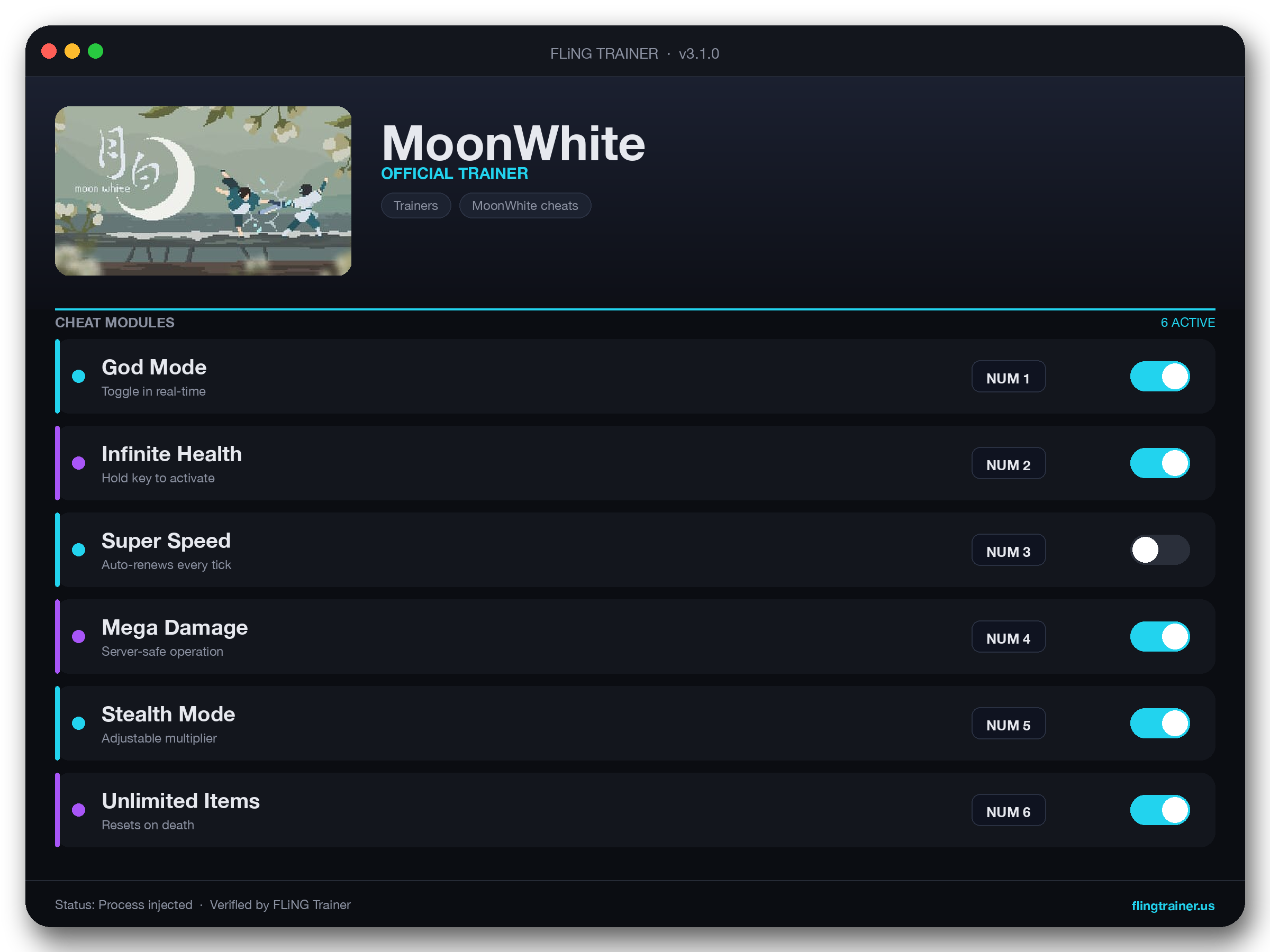 MoonWhite Trainer interface