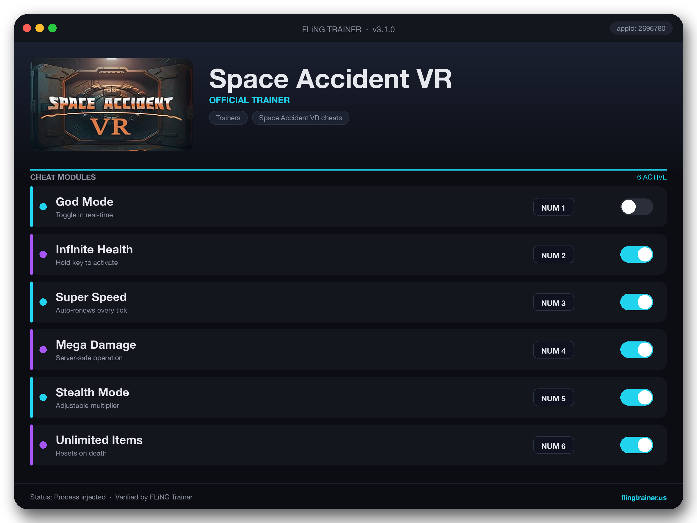 Space Accident VR Trainer interface