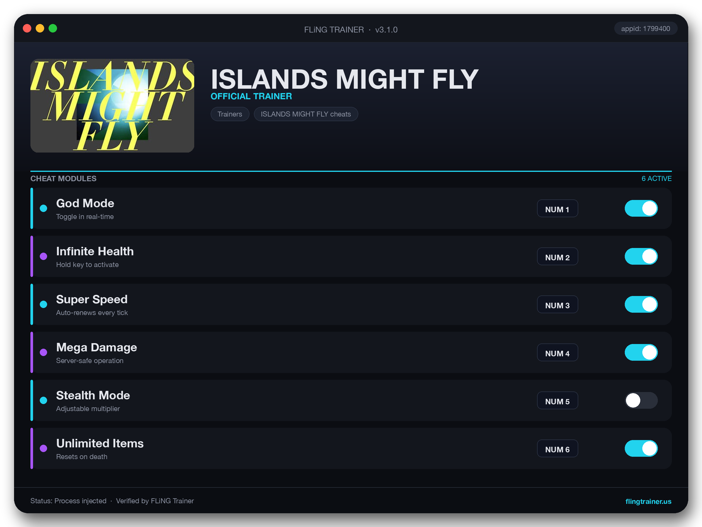 ISLANDS MIGHT FLY Trainer interface