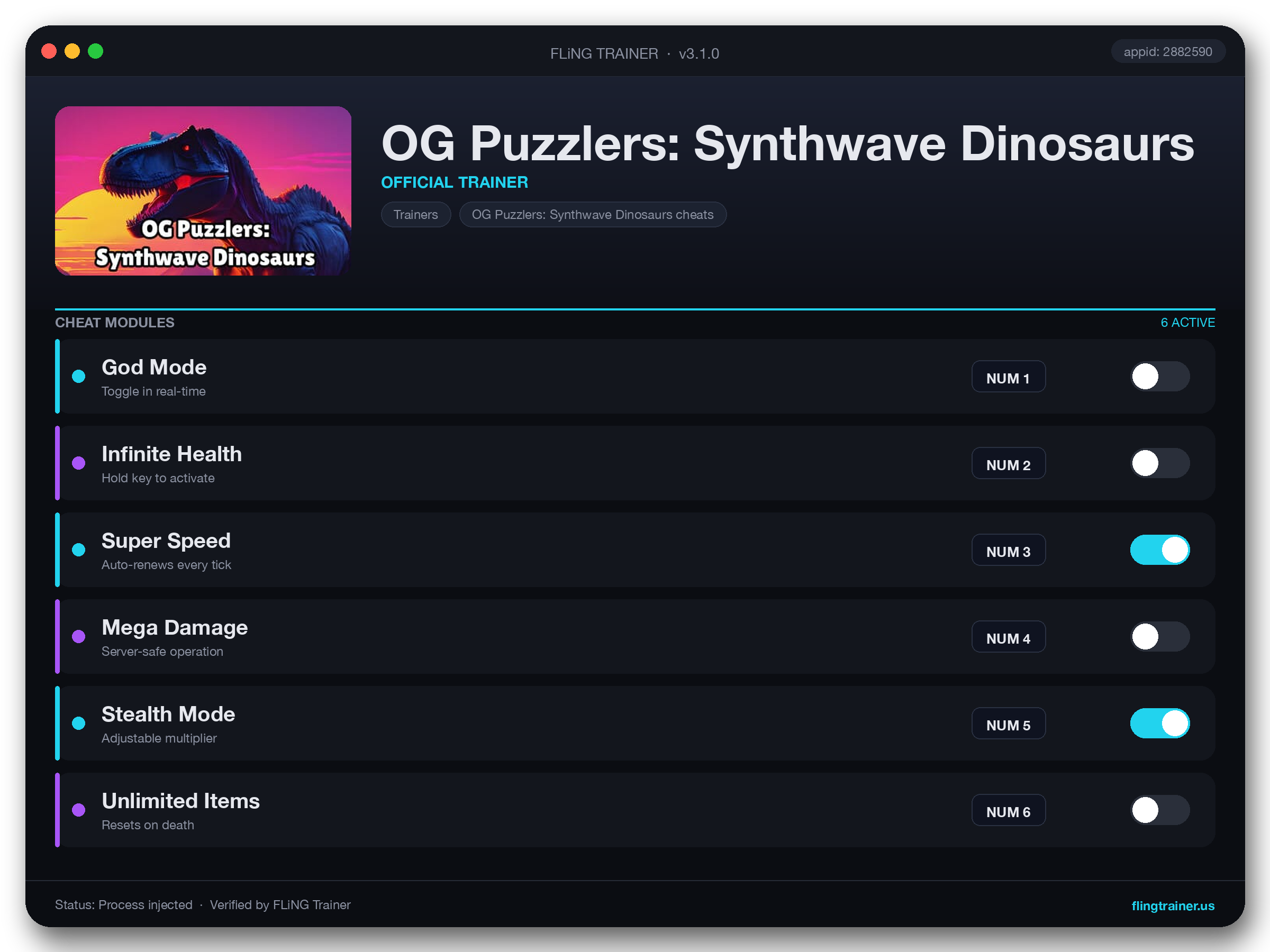 OG Puzzlers: Synthwave Dinosaurs Trainer interface