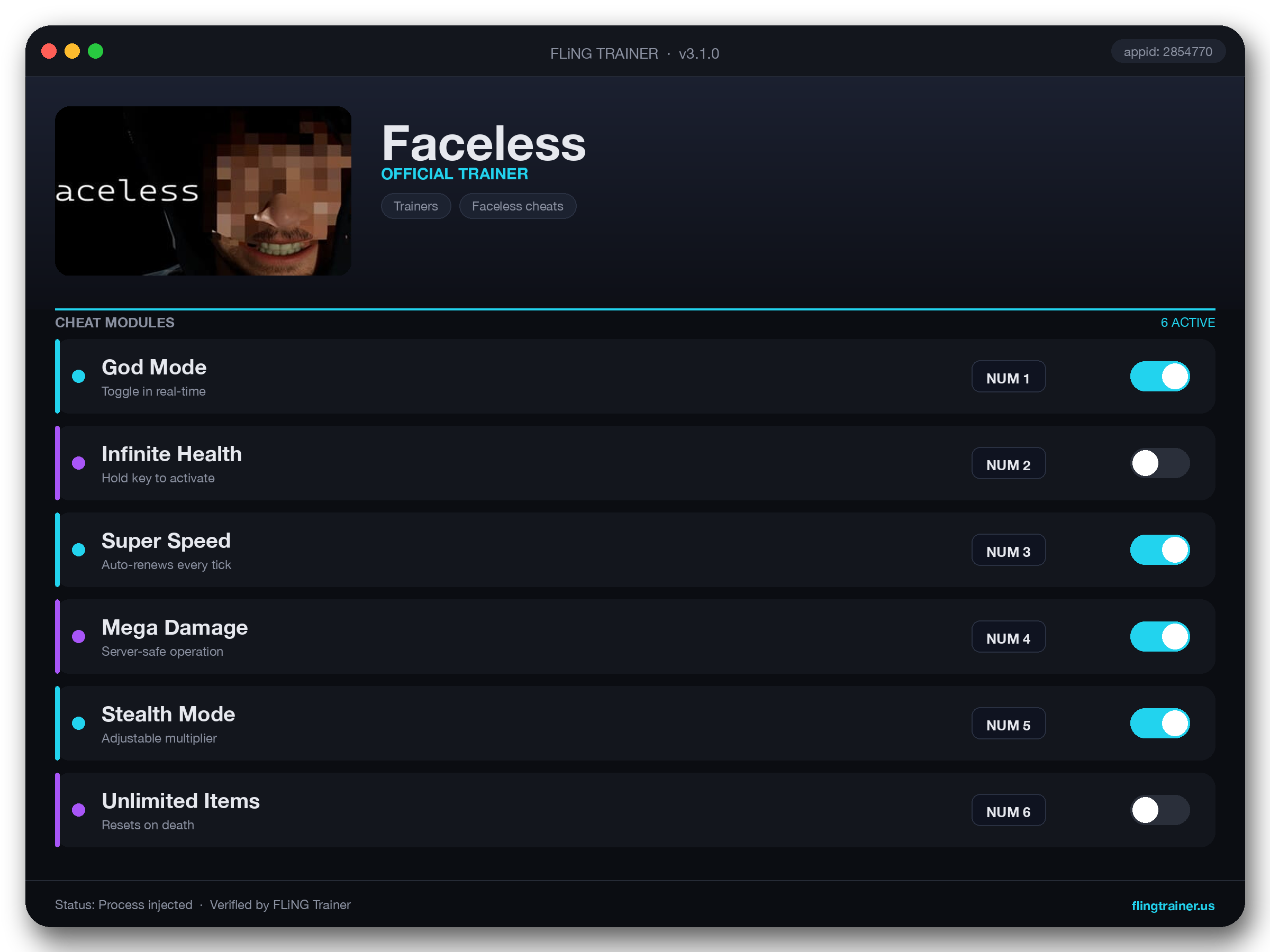 Faceless Trainer interface