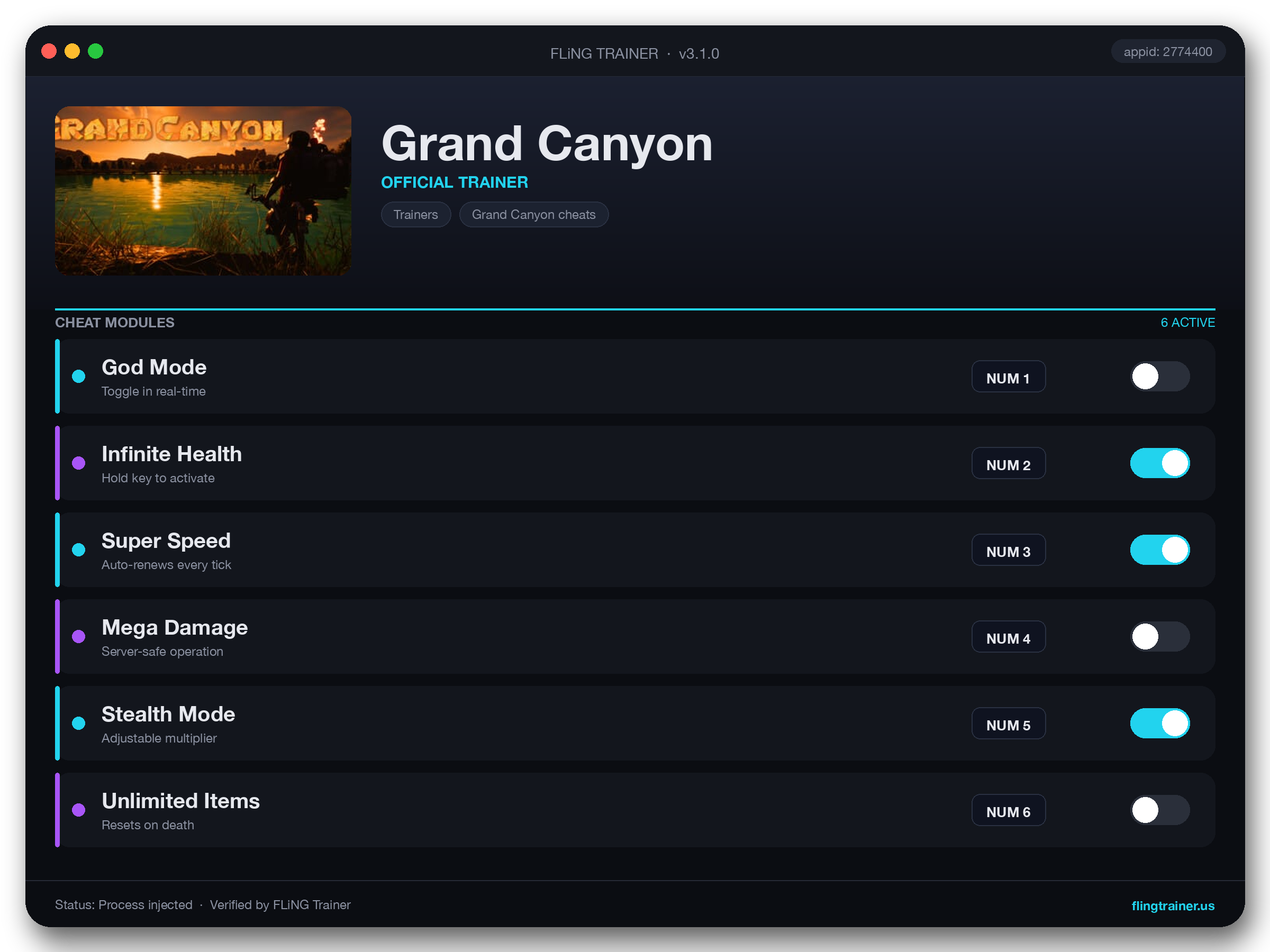 Grand Canyon Trainer interface