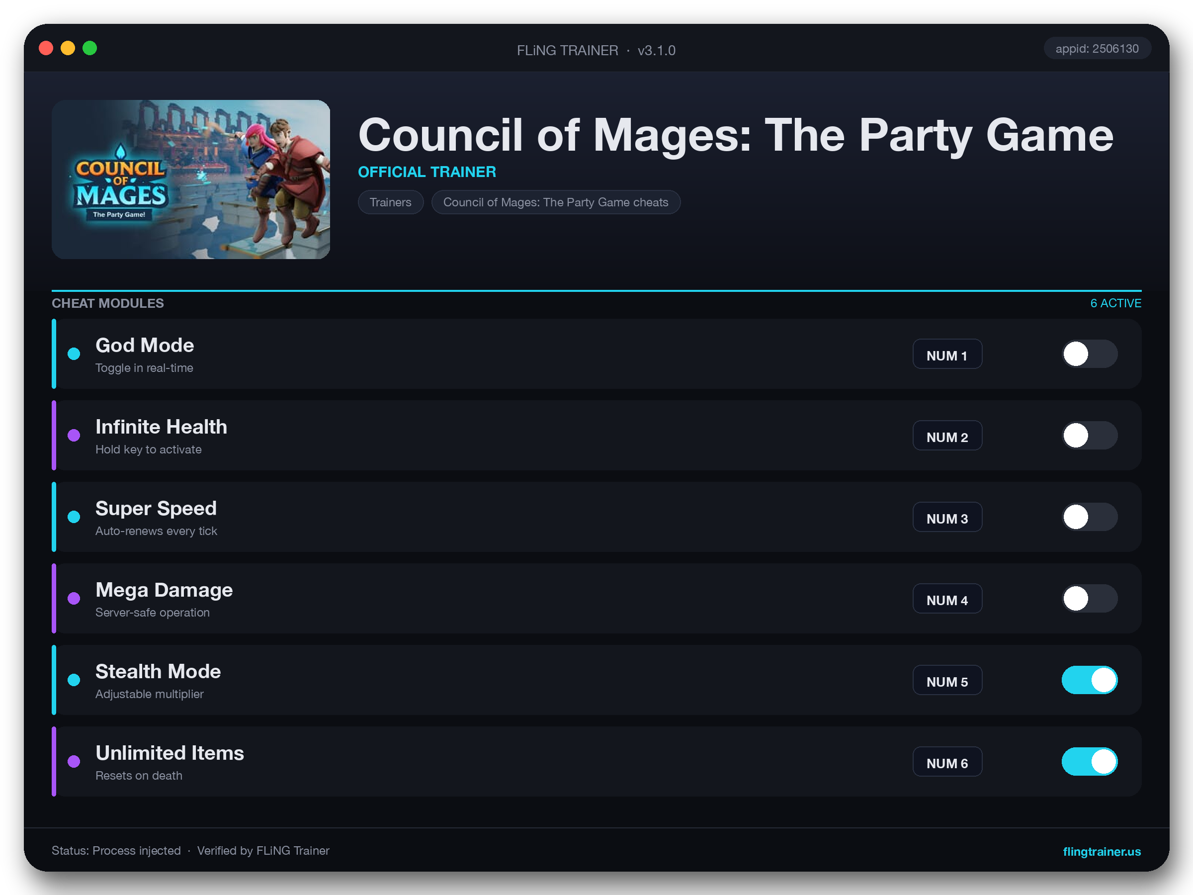 Council of Mages: The Party Game Trainer interface