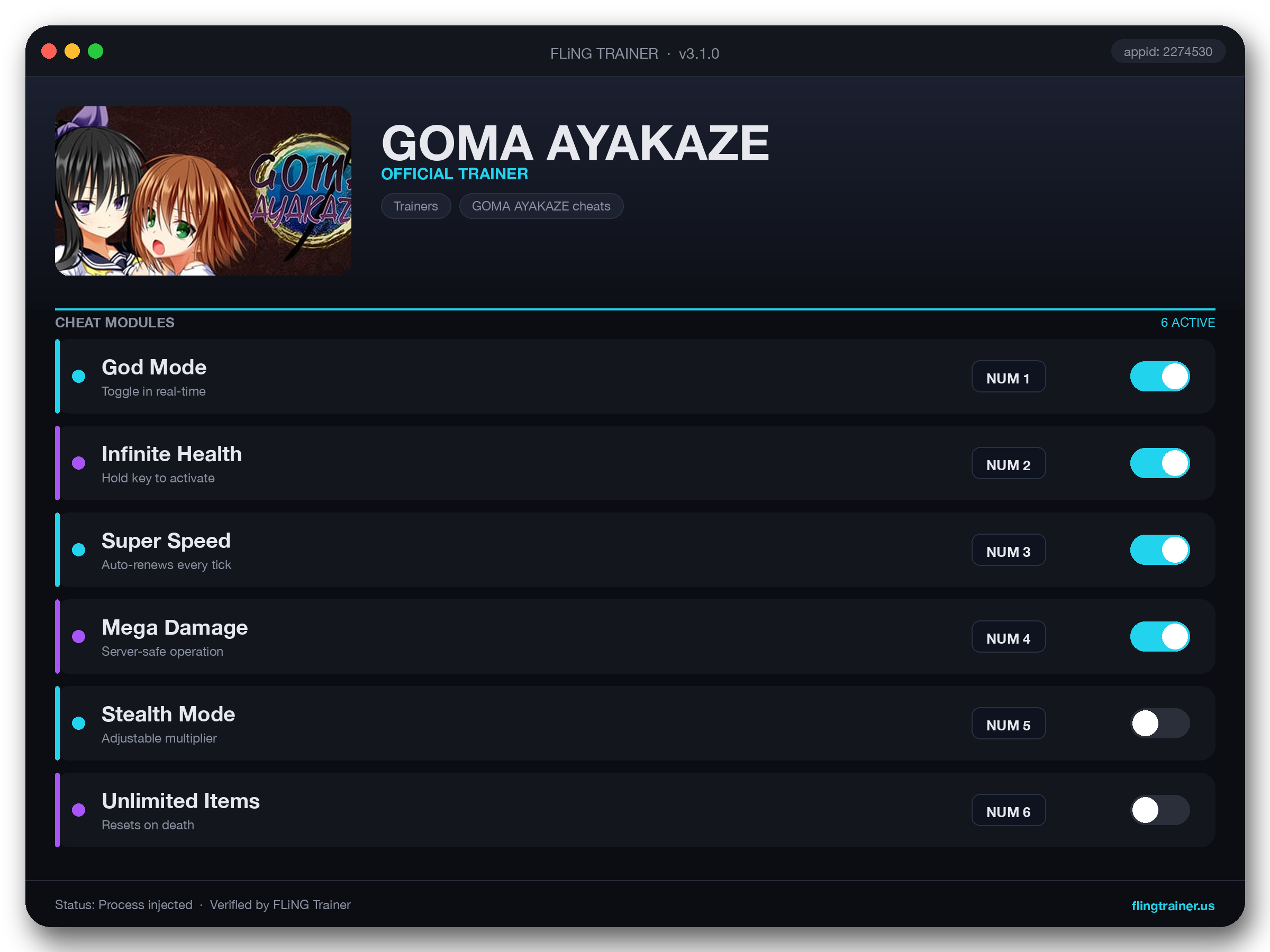 GOMA AYAKAZE Trainer interface