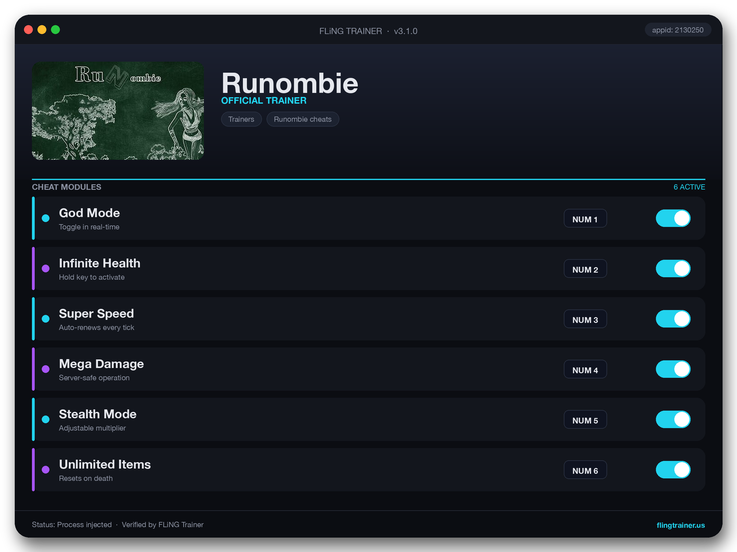 Runombie Trainer interface