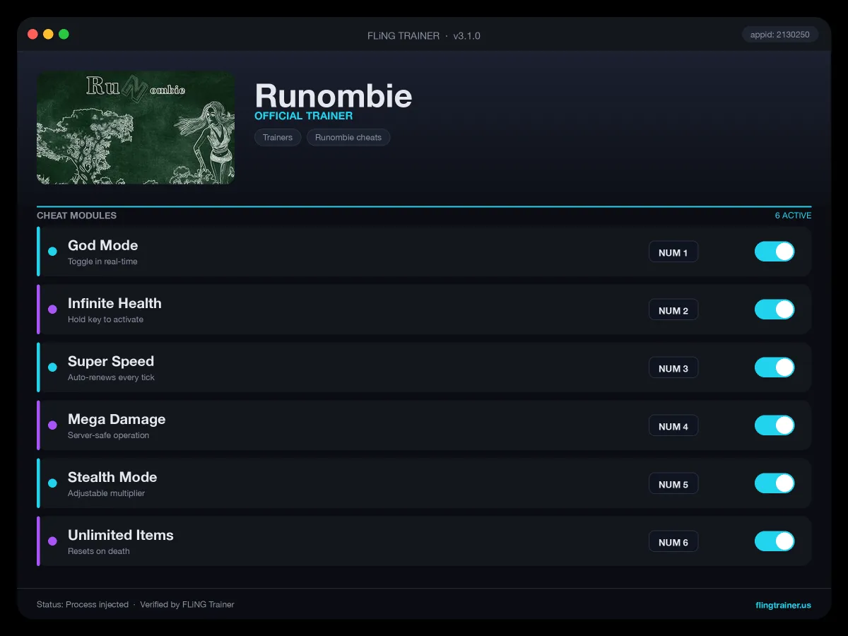 Runombie Trainer interface