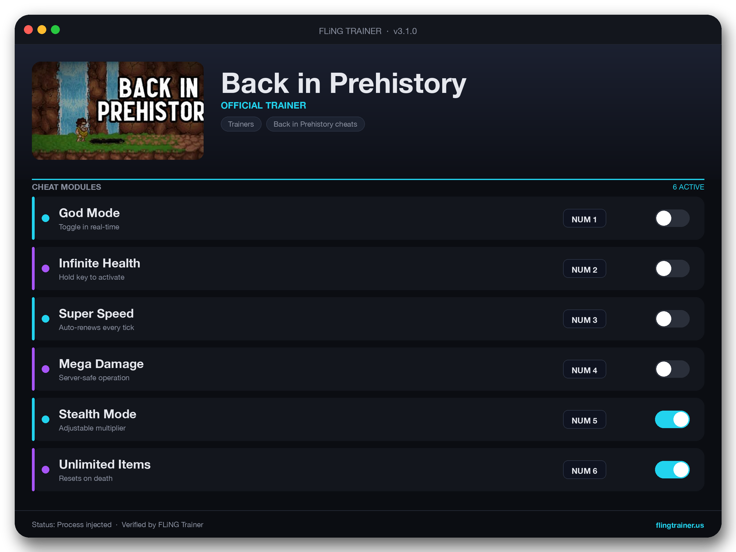 Back in Prehistory Trainer interface