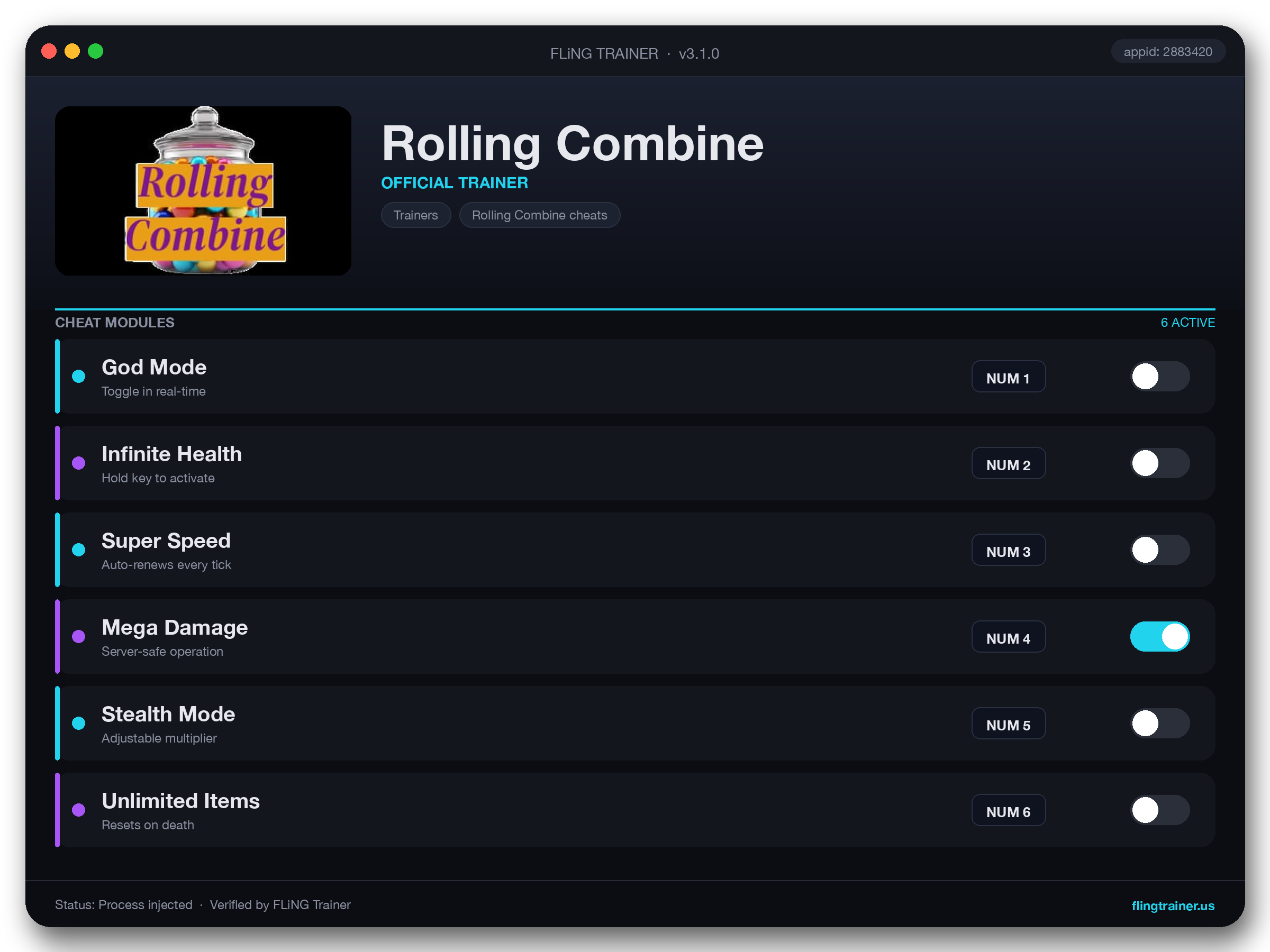 Rolling Combine Trainer interface