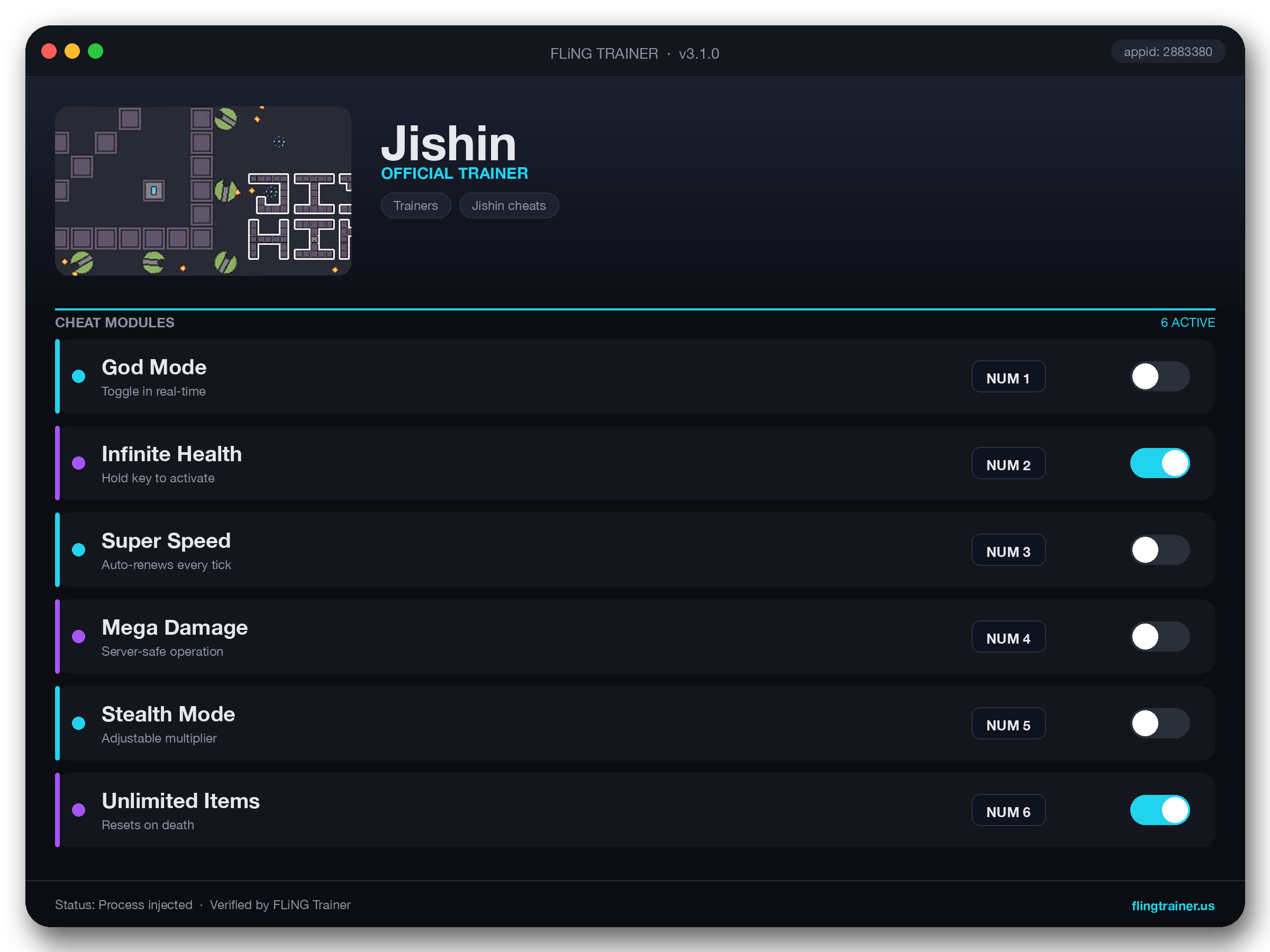 Jishin Trainer interface