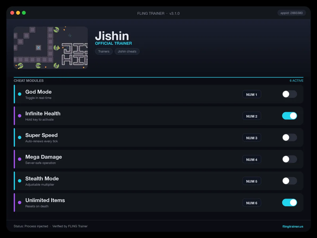 Jishin Trainer interface