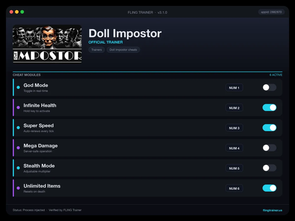 Doll Impostor Trainer interface