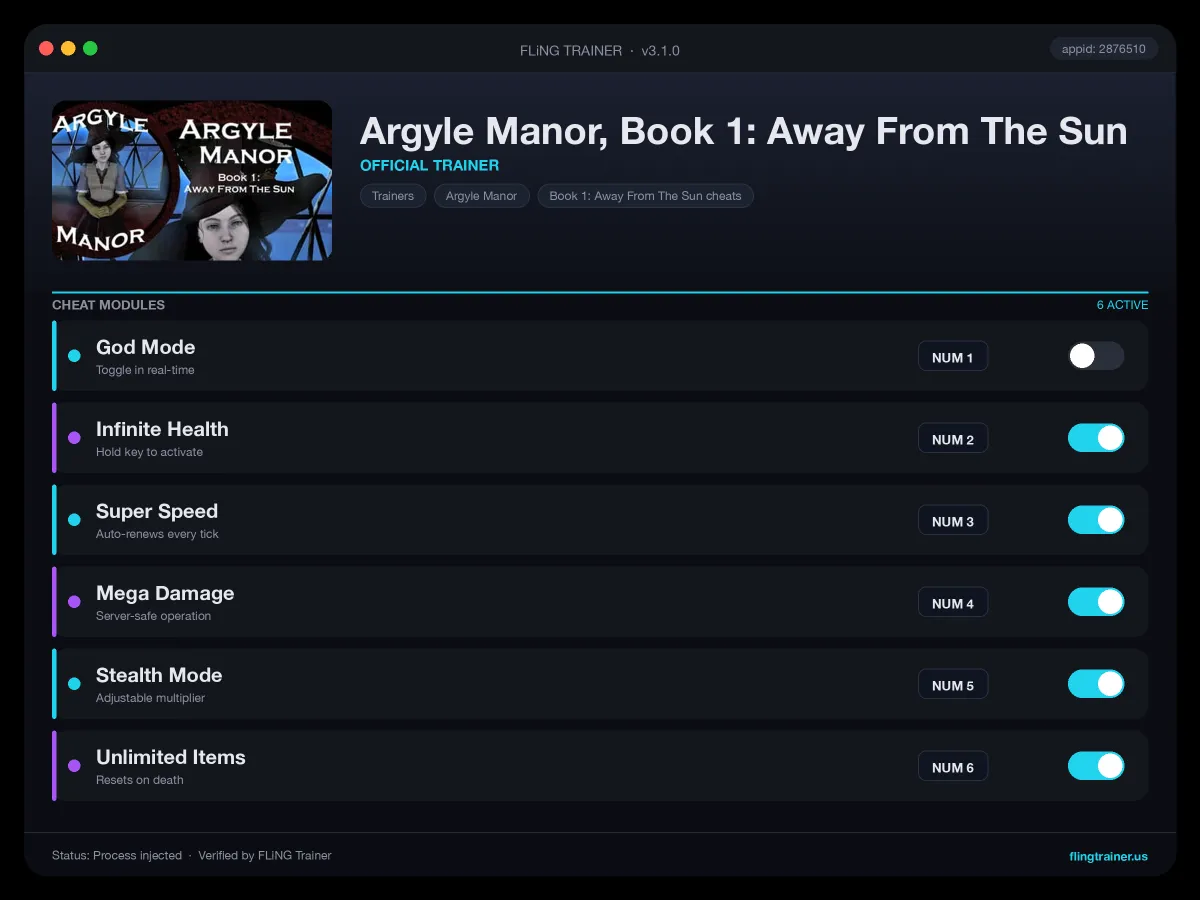 Argyle Manor, Book 1: Away From The Sun Trainer interface