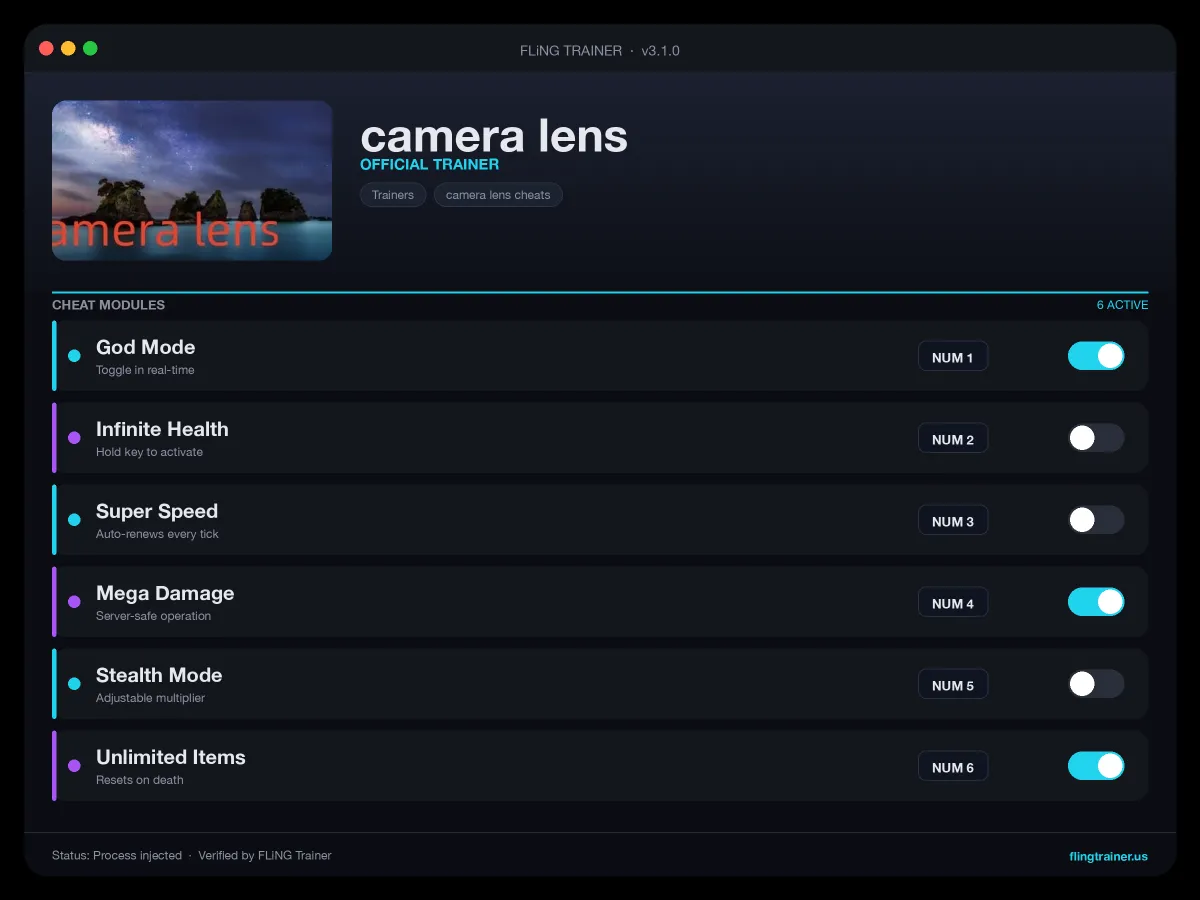 camera lens Trainer interface