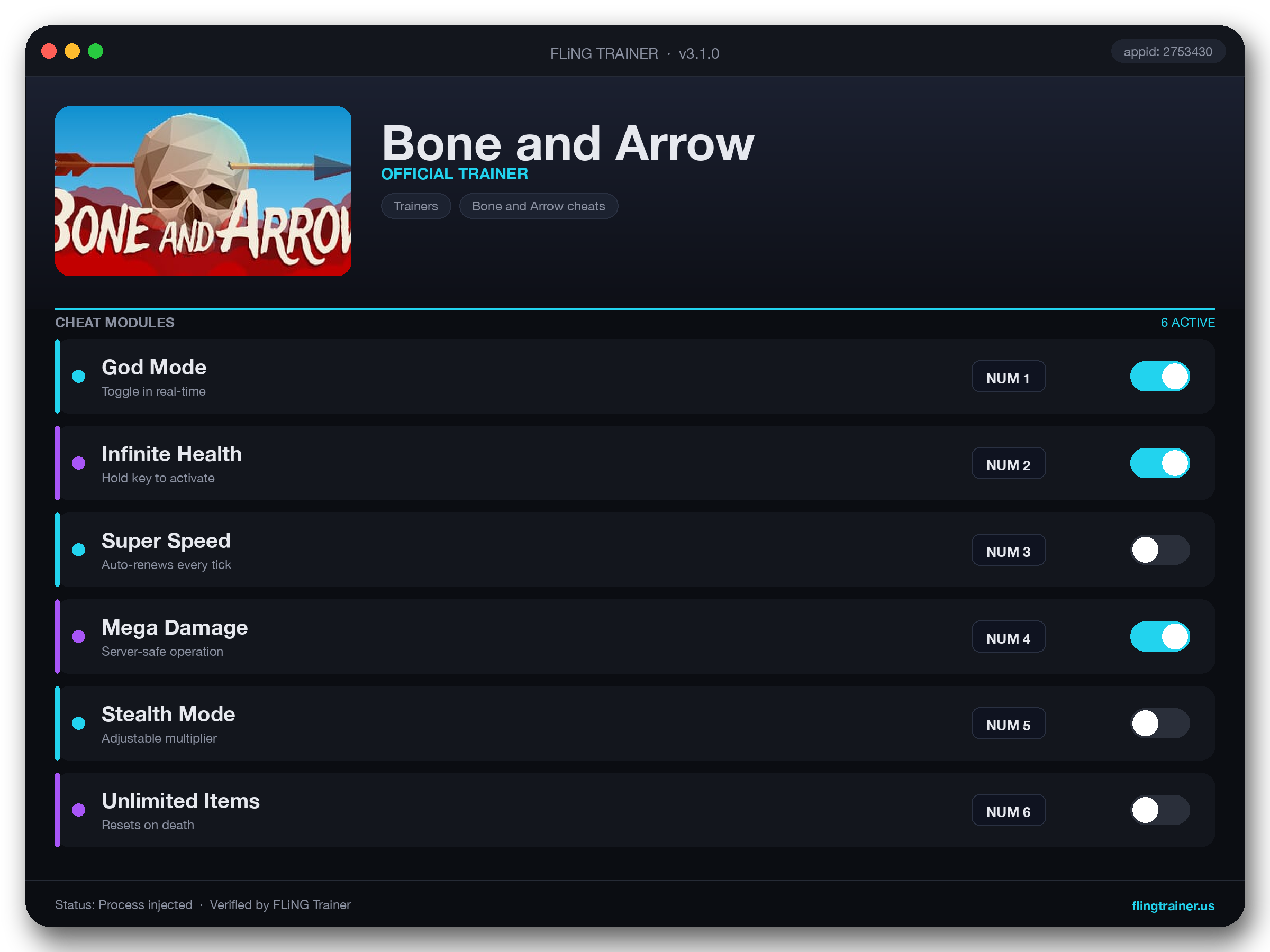 Bone and Arrow Trainer interface