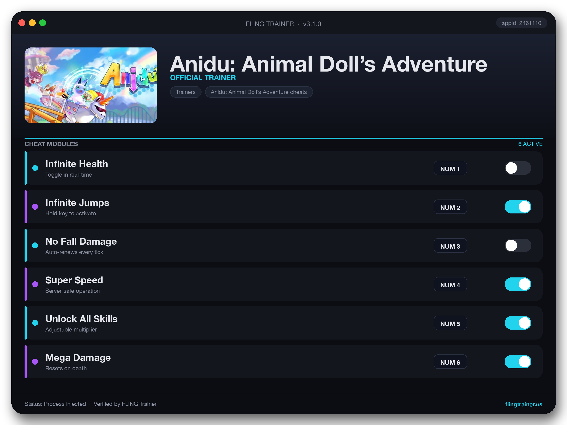 Anidu: Animal Doll’s Adventure Trainer interface