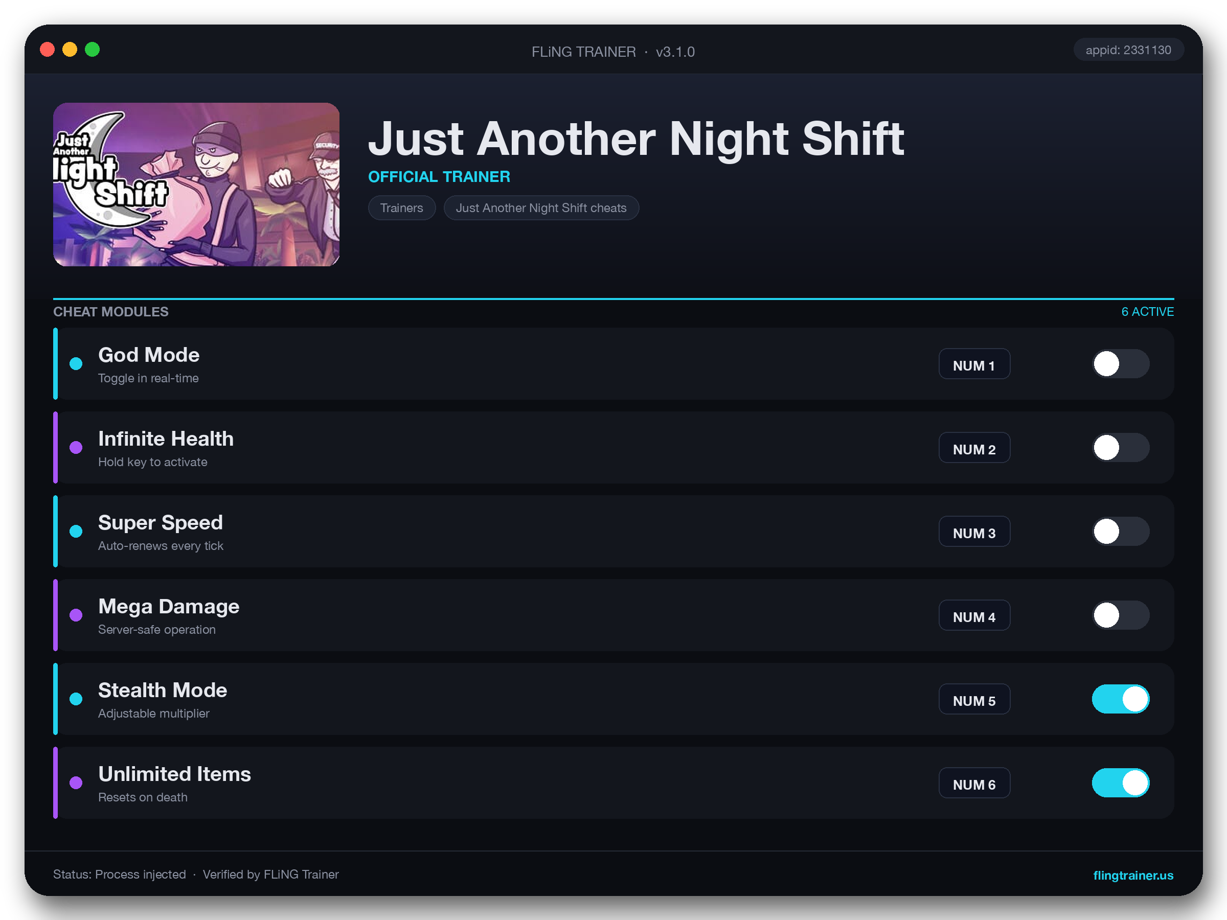 Just Another Night Shift Trainer interface