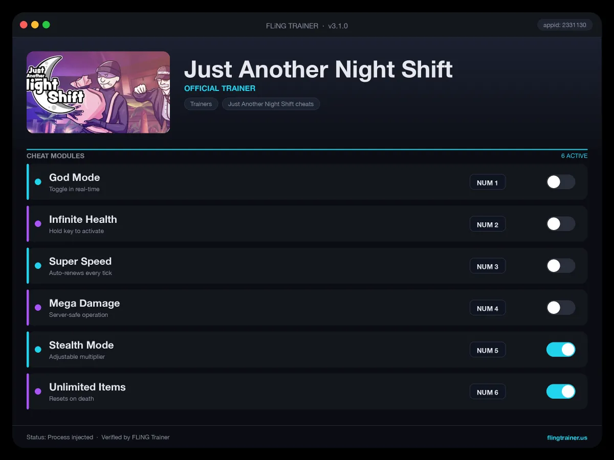 Just Another Night Shift Trainer interface