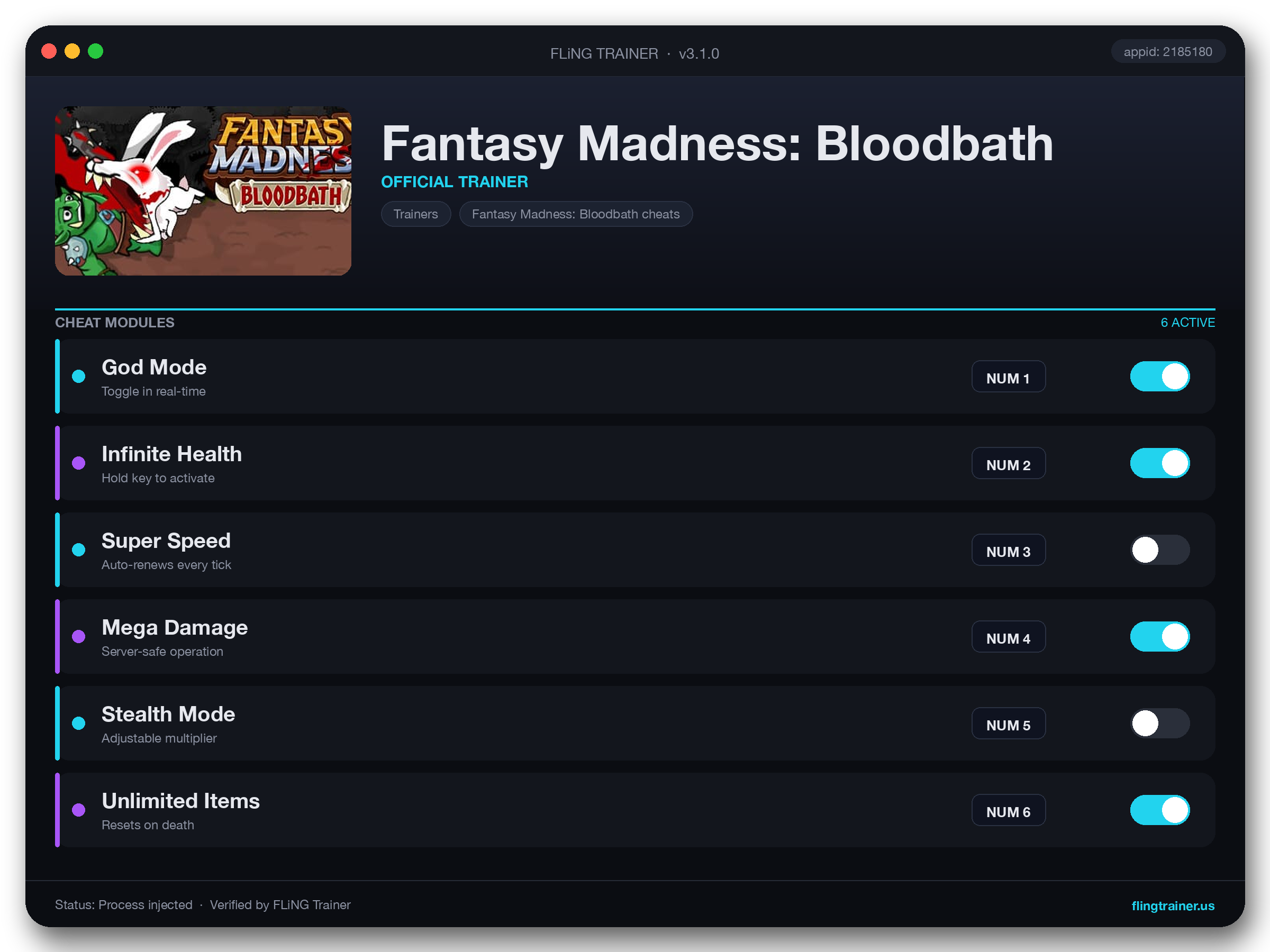 Fantasy Madness: Bloodbath Trainer interface