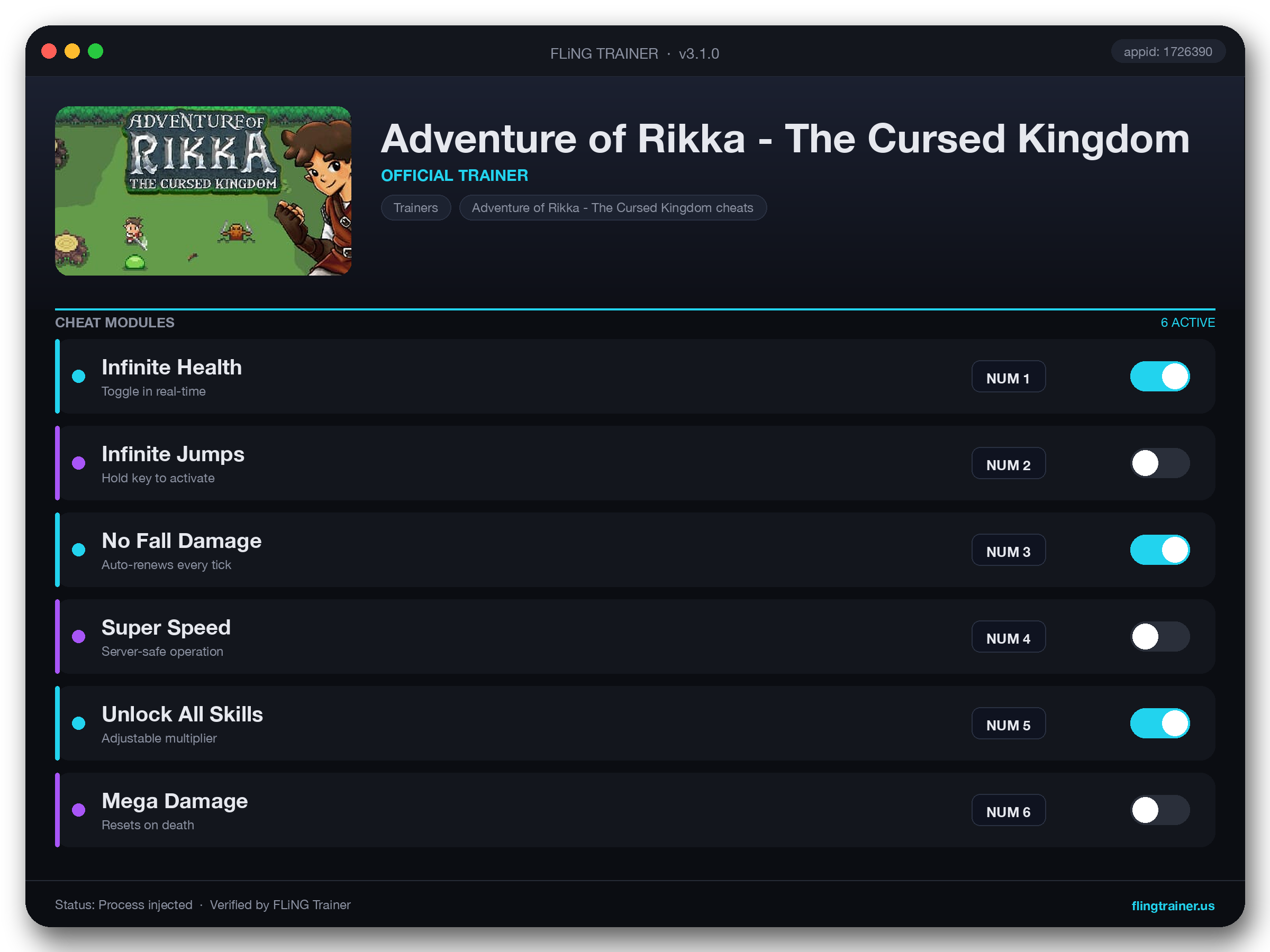 Adventure of Rikka - The Cursed Kingdom Trainer interface