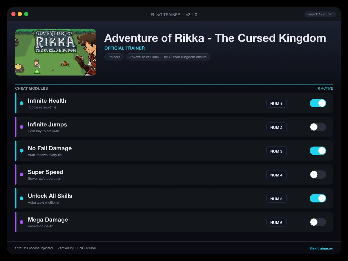 Adventure of Rikka - The Cursed Kingdom Trainer interface