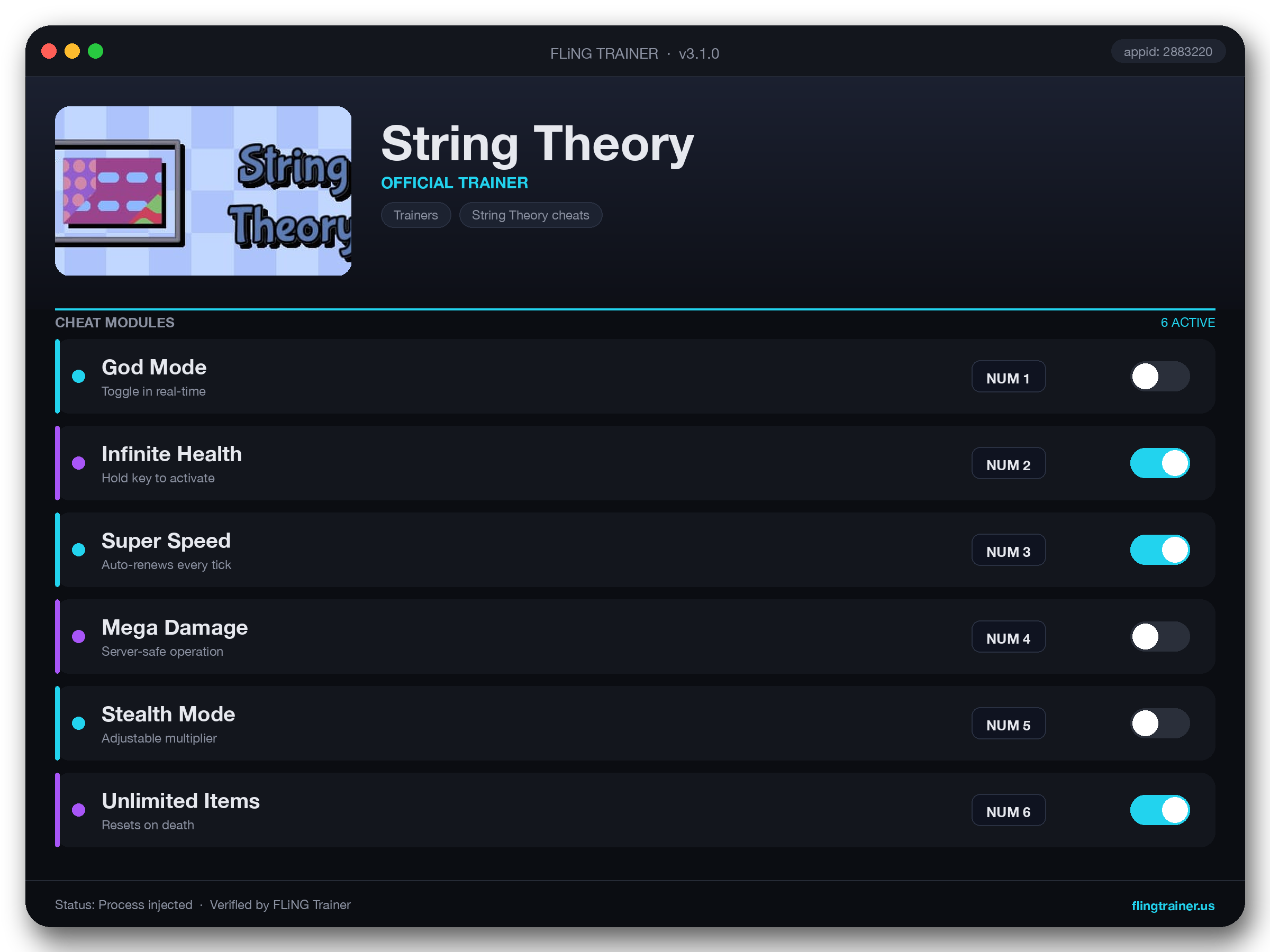 String Theory Trainer interface