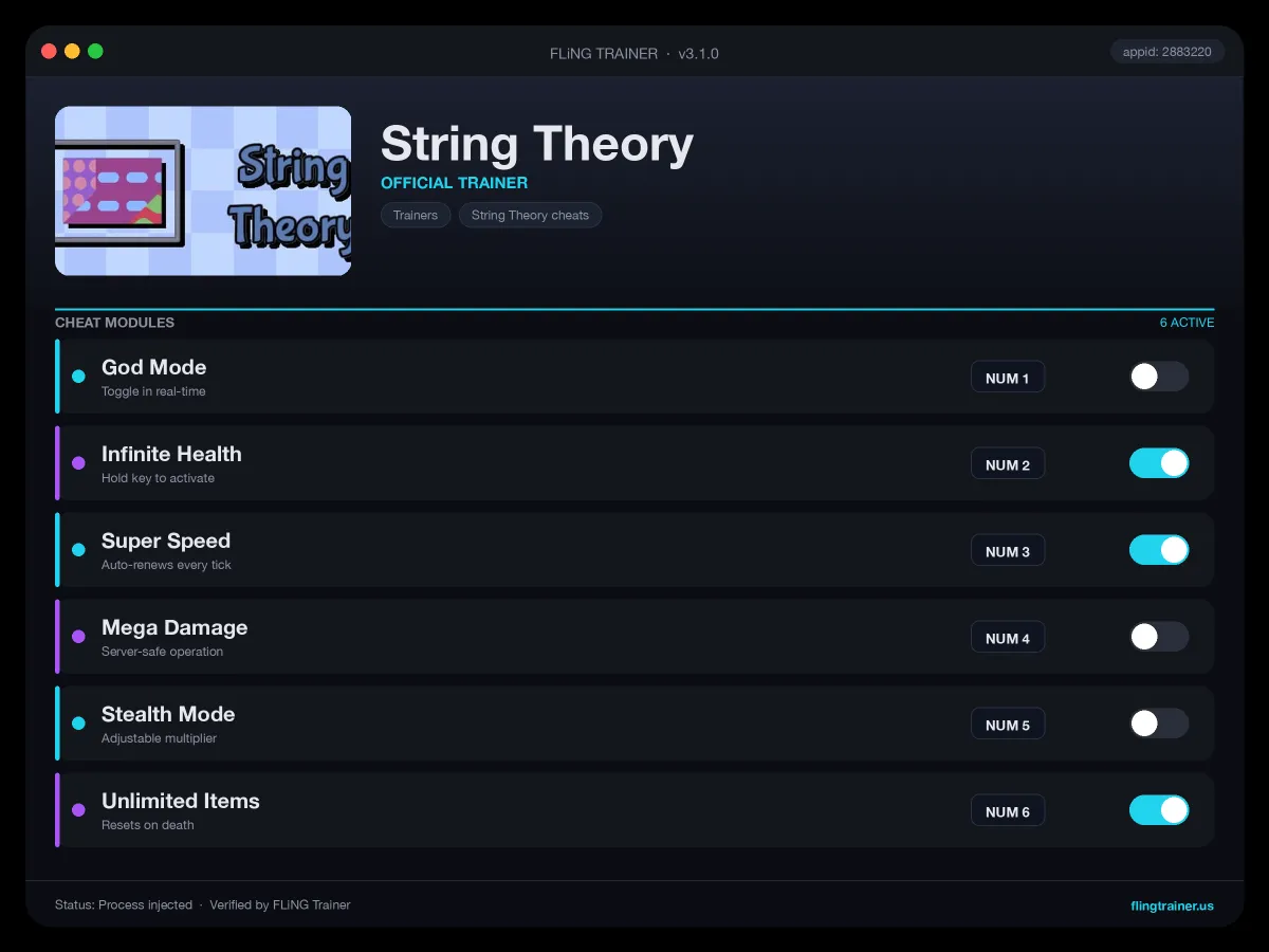 String Theory Trainer interface