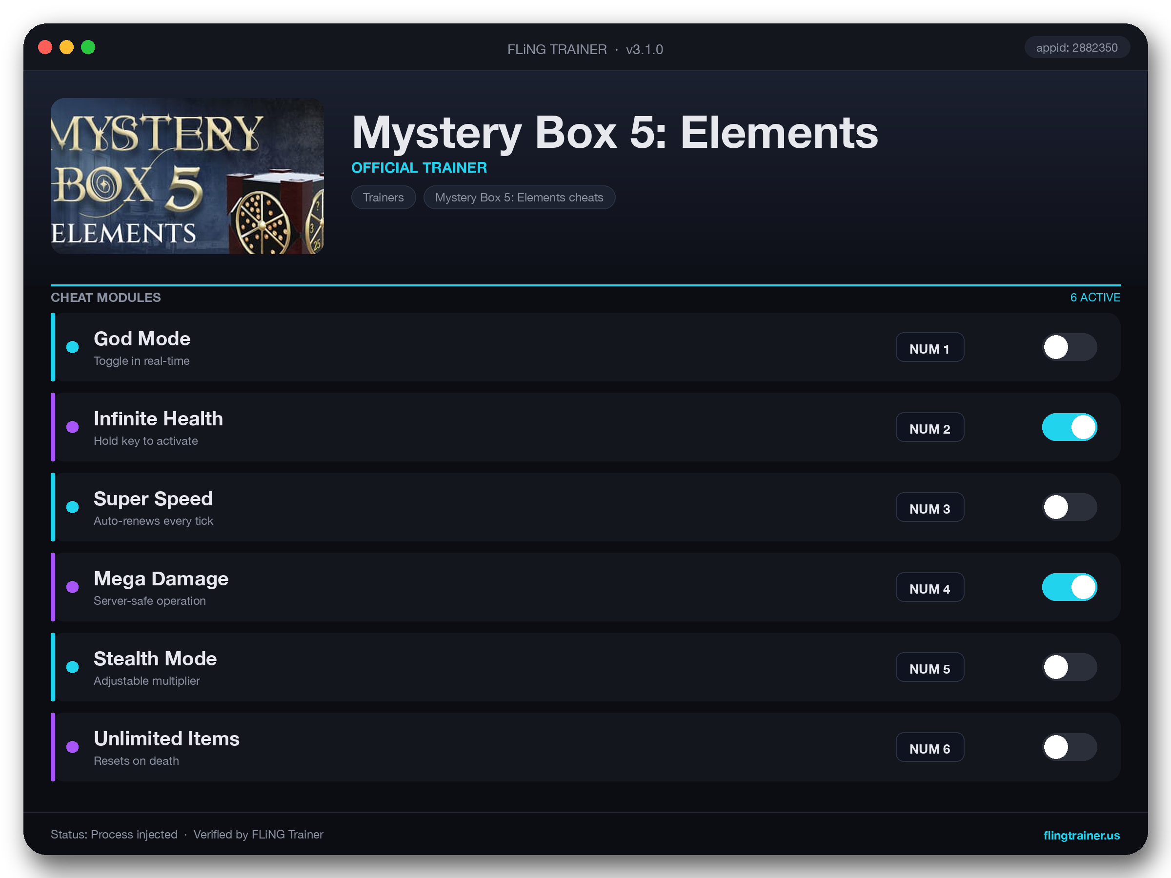 Mystery Box 5: Elements Trainer interface