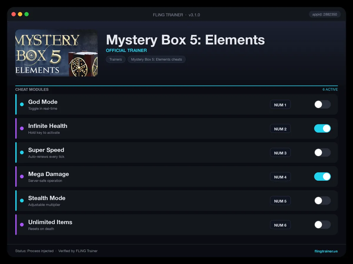 Mystery Box 5: Elements Trainer interface