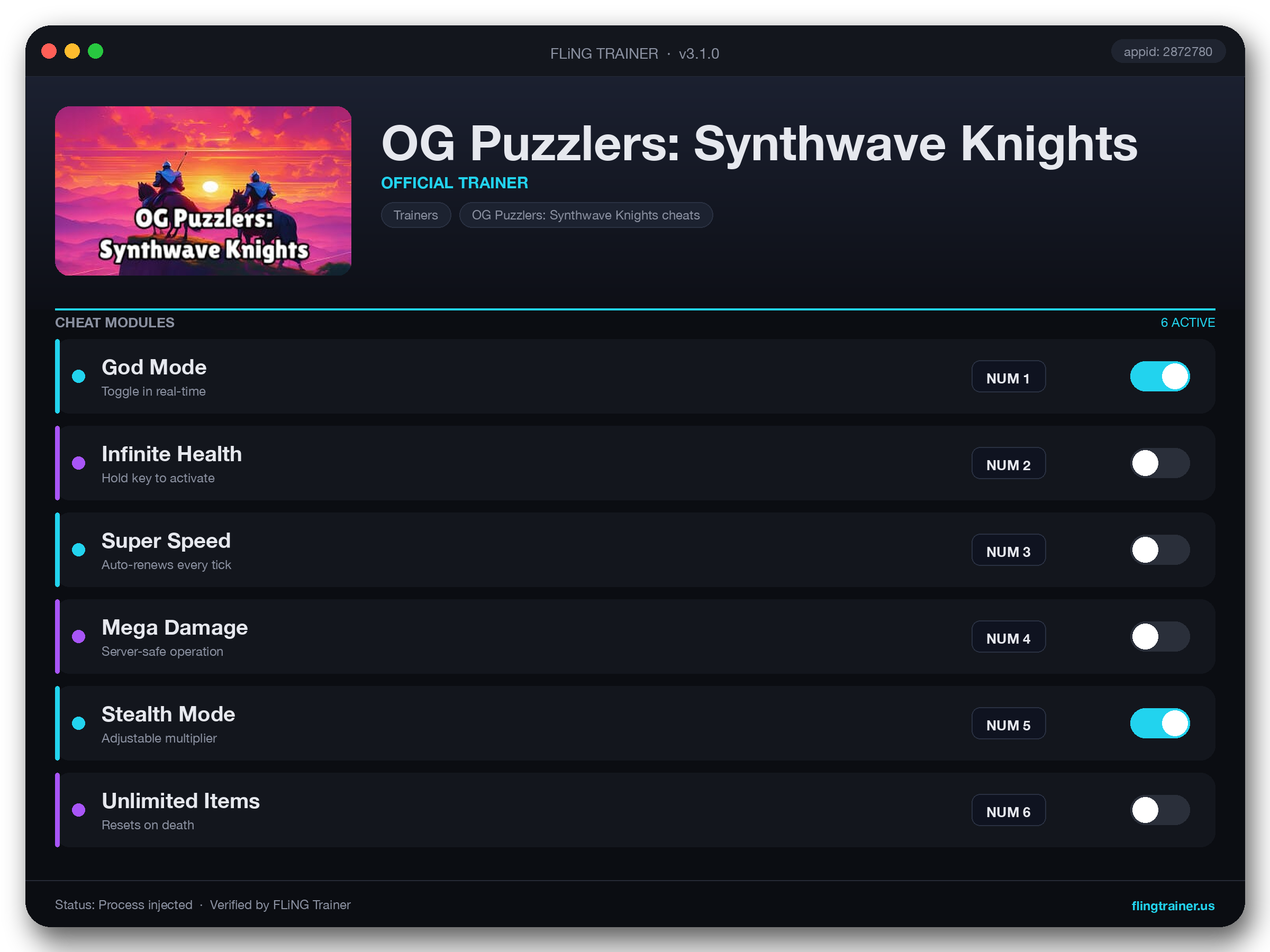 OG Puzzlers: Synthwave Knights Trainer interface