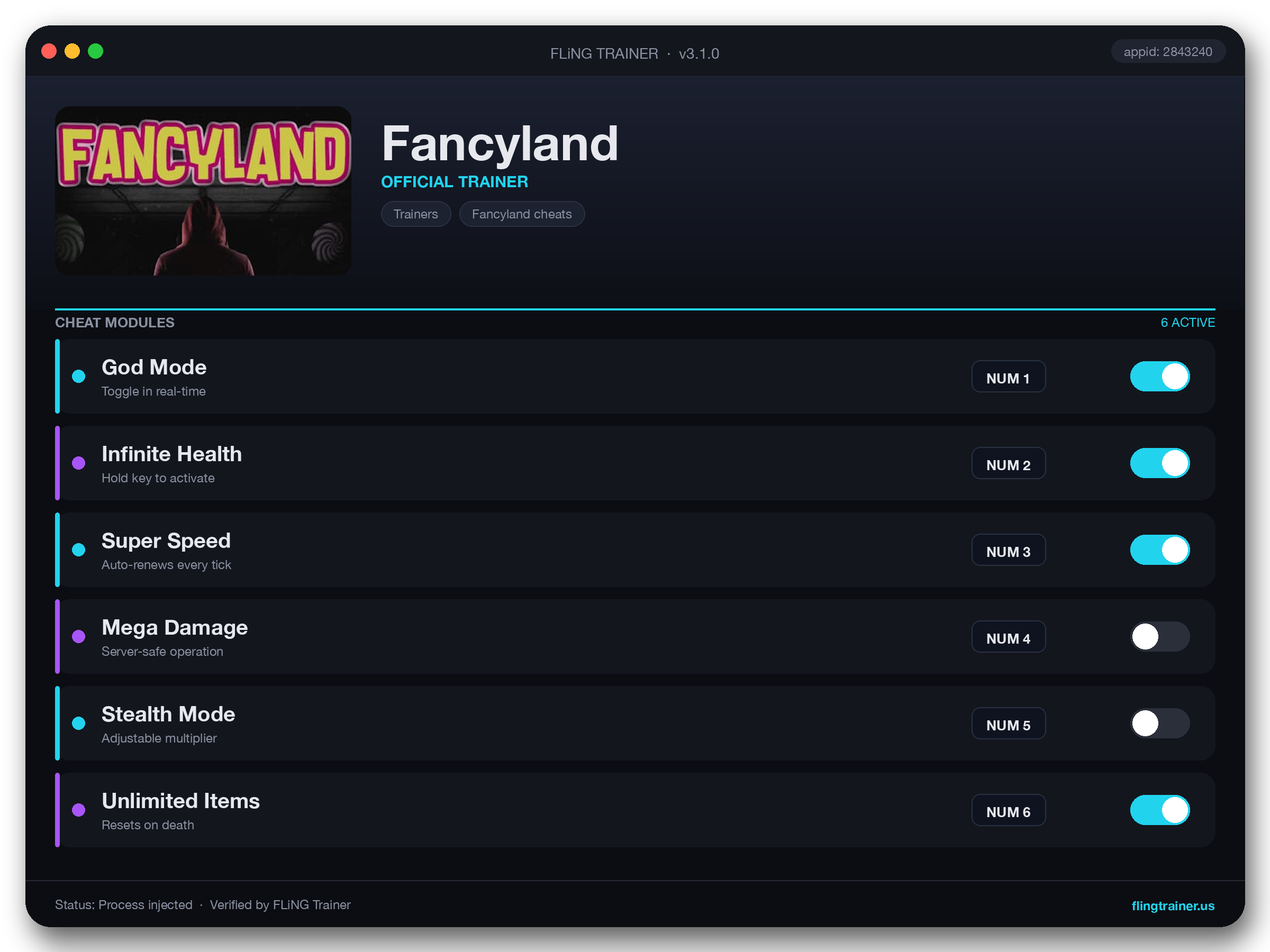 Fancyland Trainer interface