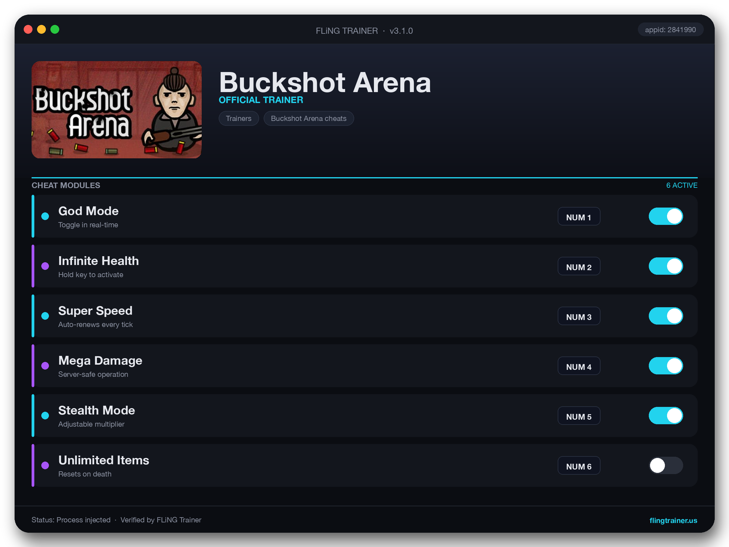 Buckshot Arena Trainer interface