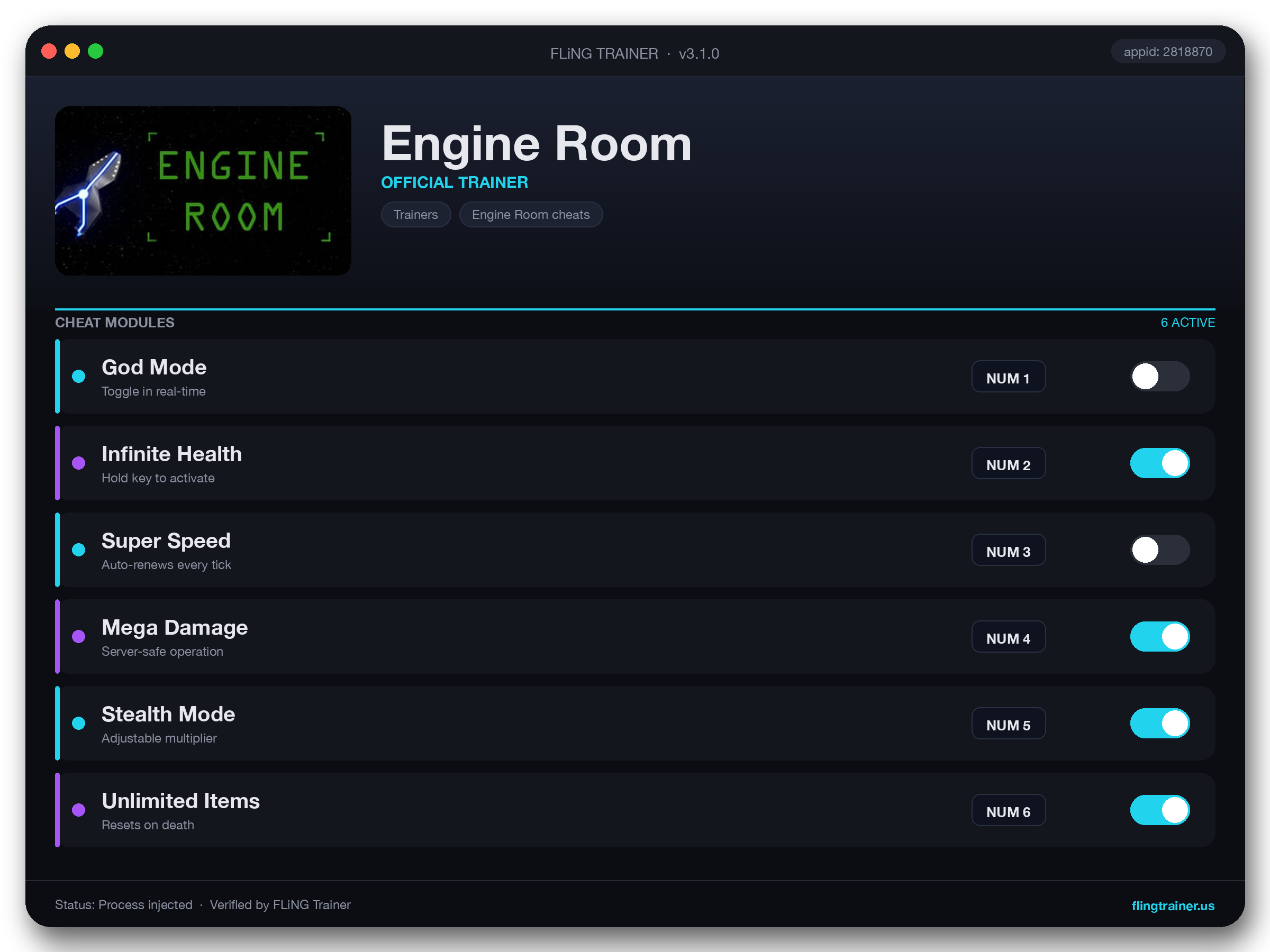 Engine Room Trainer interface
