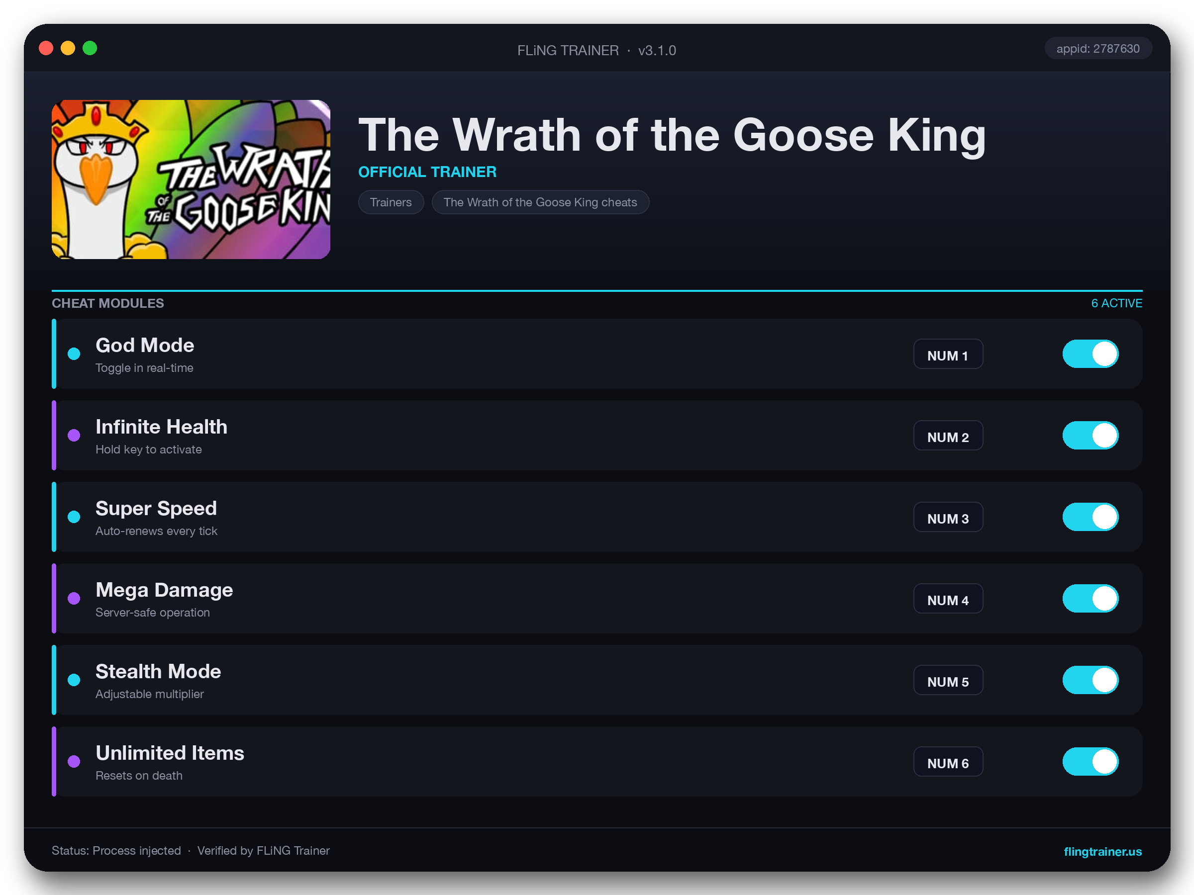 The Wrath of the Goose King Trainer interface