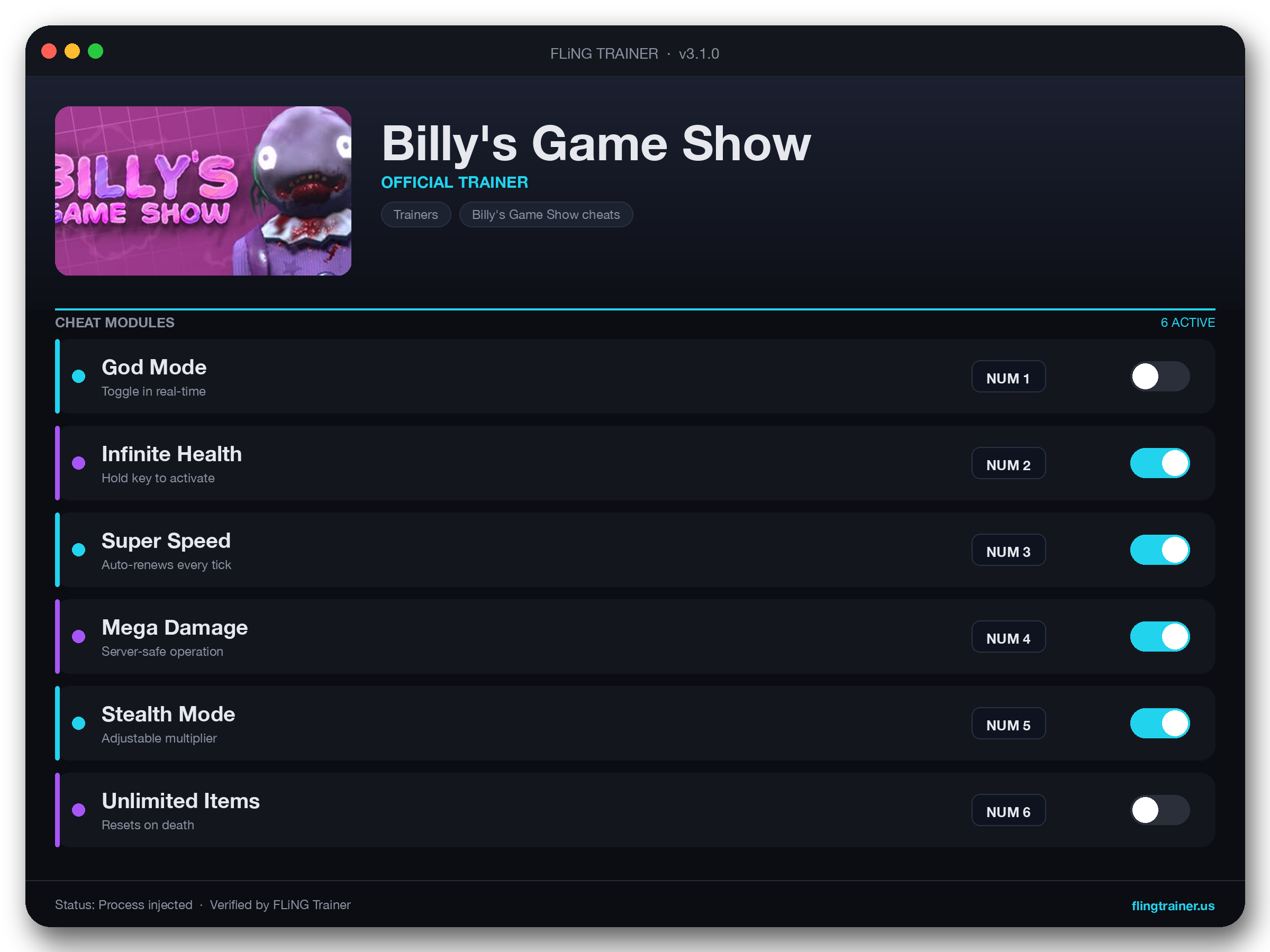 Billy's Game Show Trainer interface