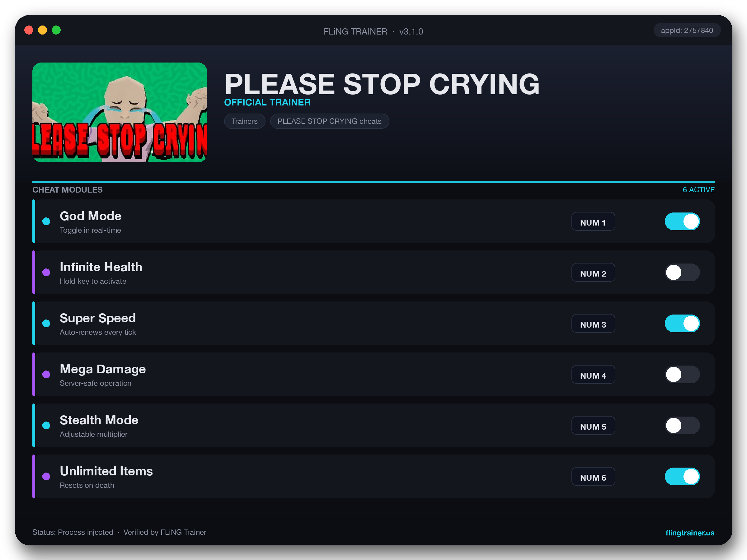 PLEASE STOP CRYING Trainer interface
