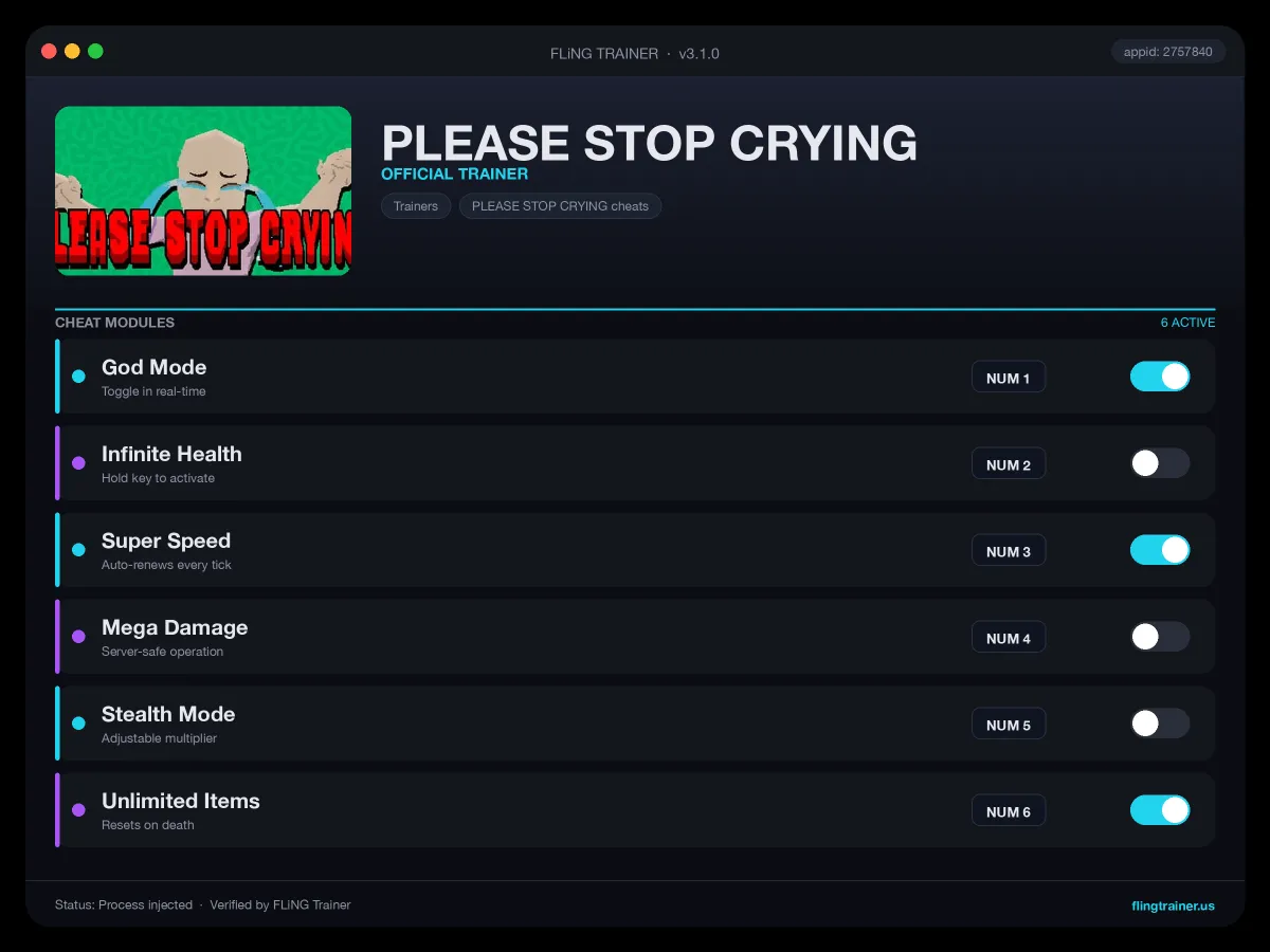 PLEASE STOP CRYING Trainer interface