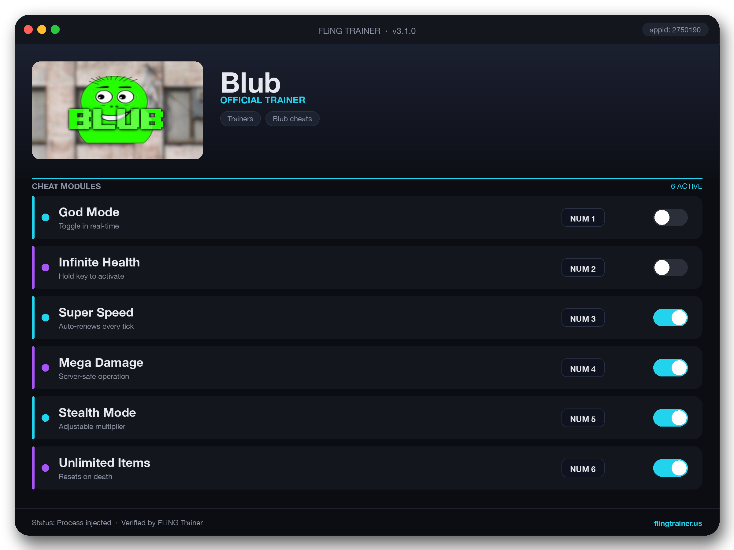 Blub Trainer interface