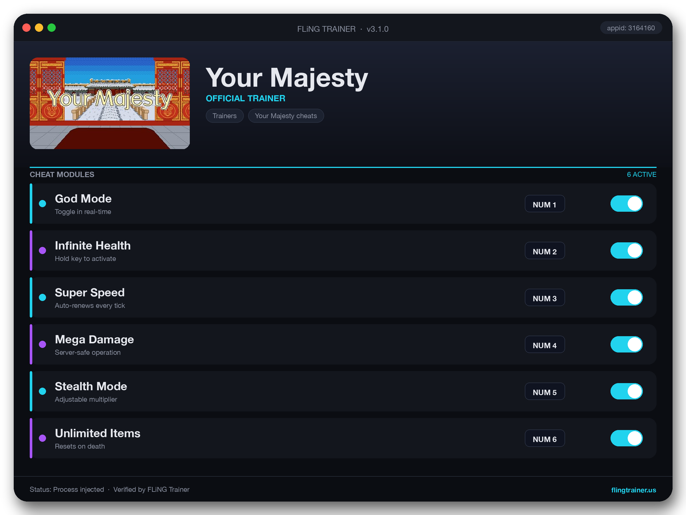 Your Majesty Trainer interface
