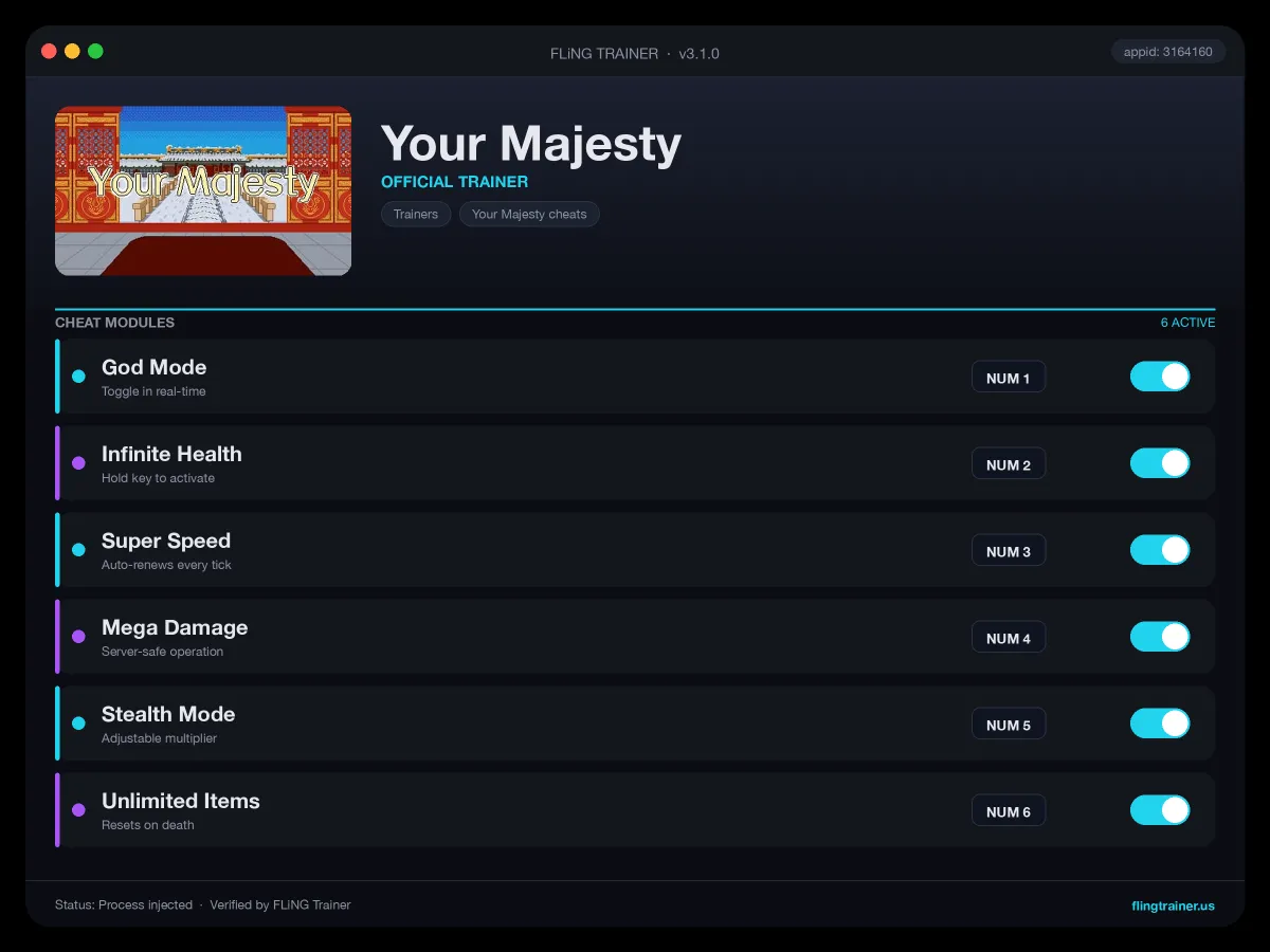 Your Majesty Trainer interface