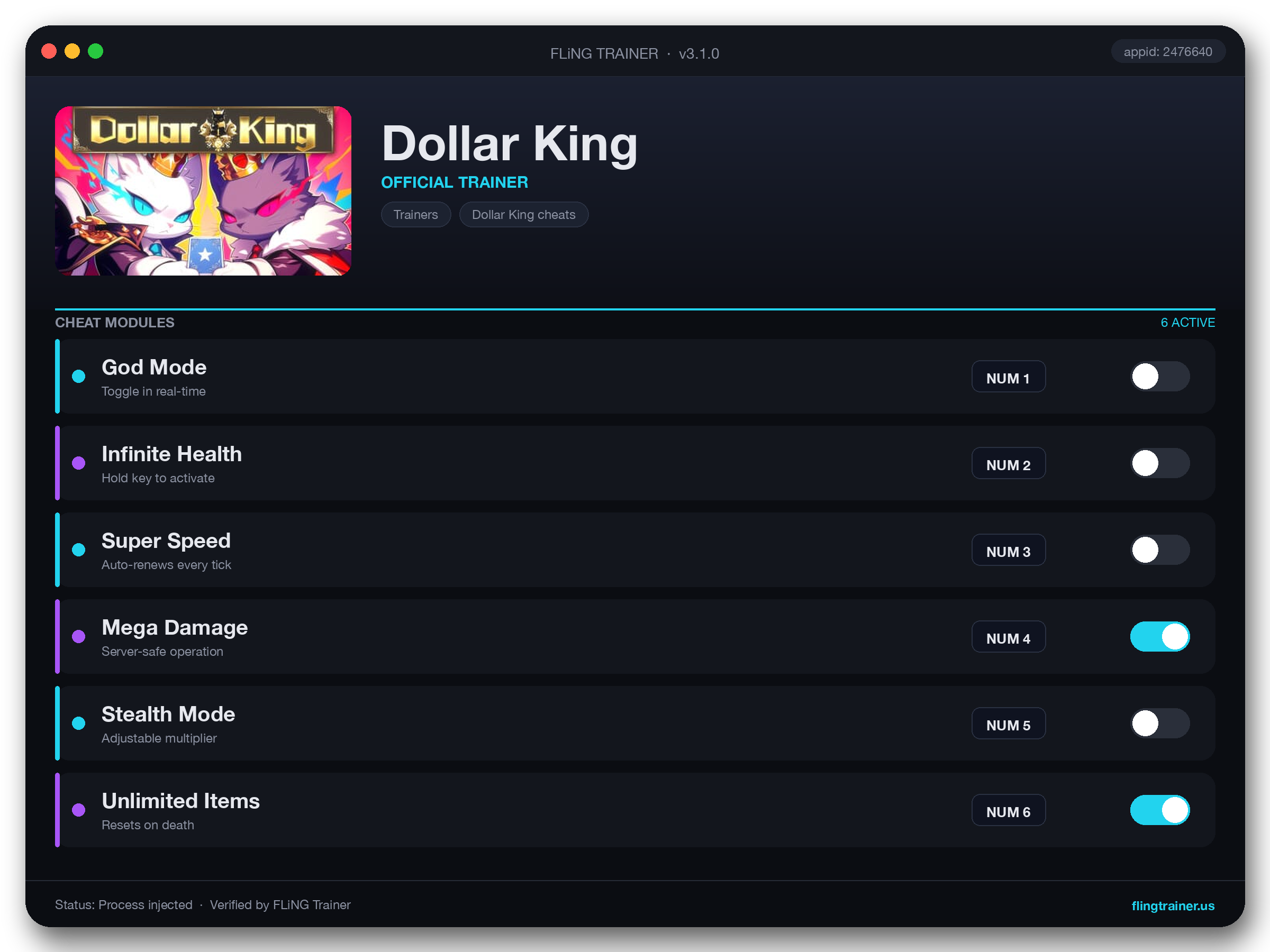 Dollar King Trainer interface