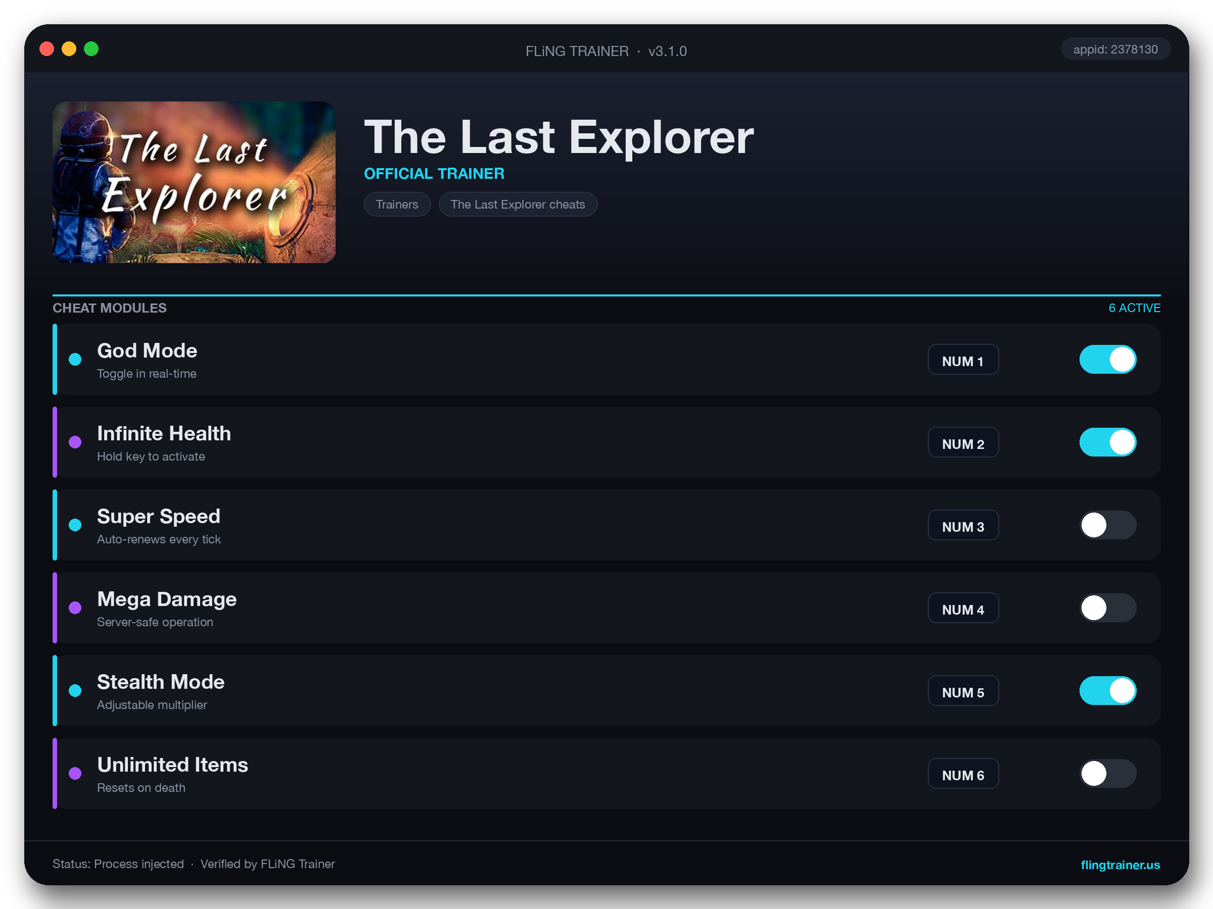 The Last Explorer Trainer interface