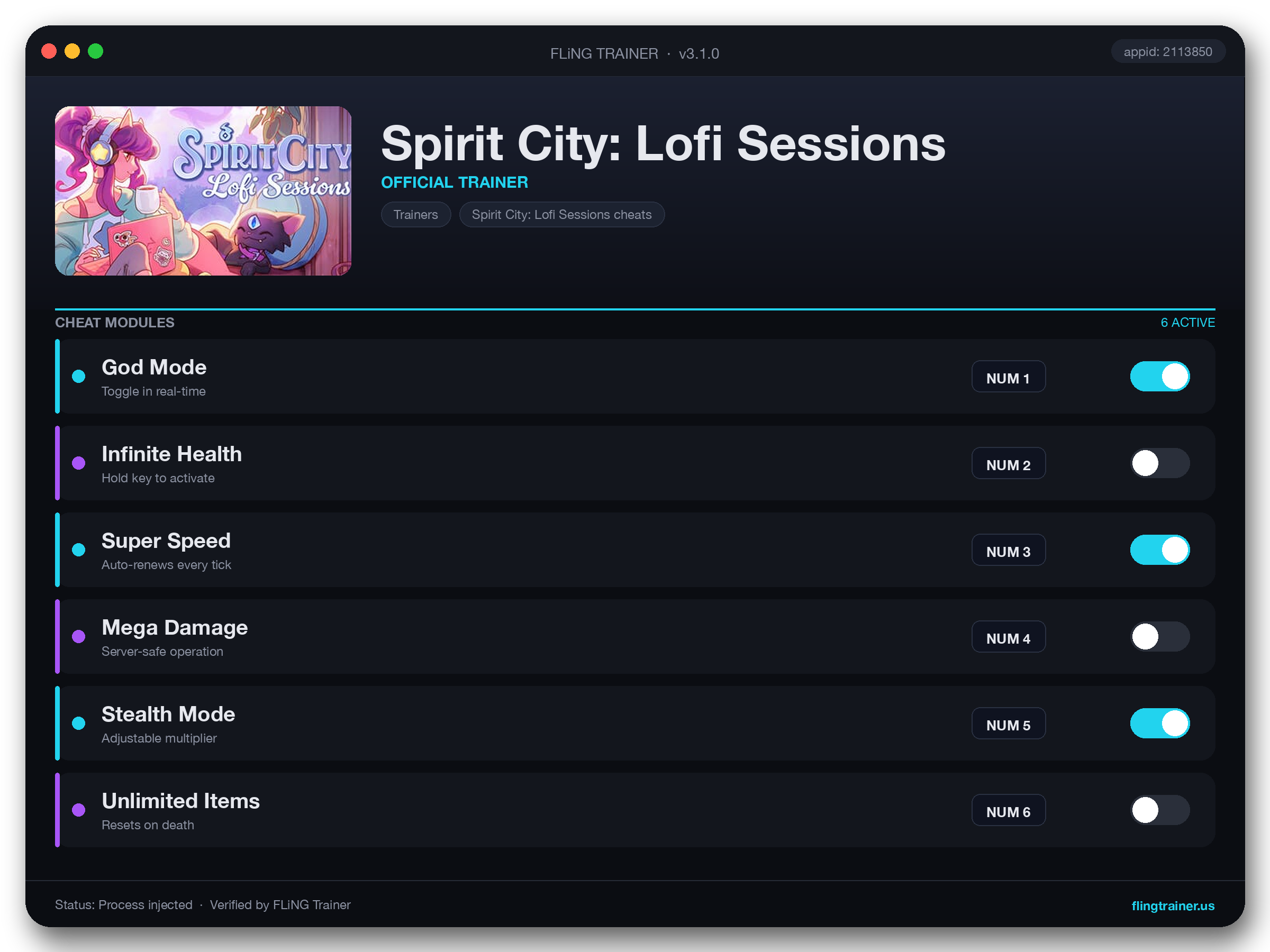 Spirit City: Lofi Sessions Trainer interface