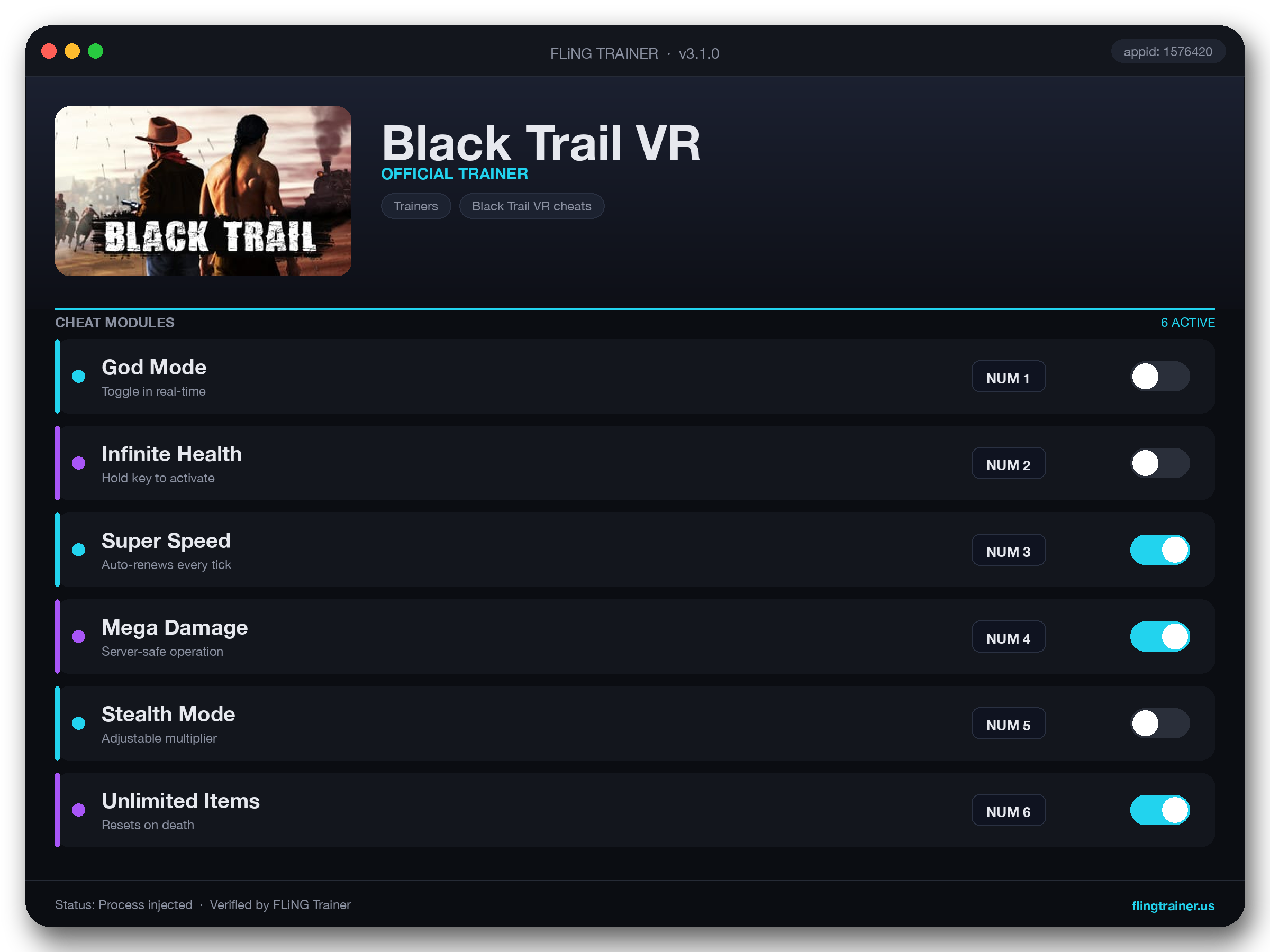 Black Trail VR Trainer interface