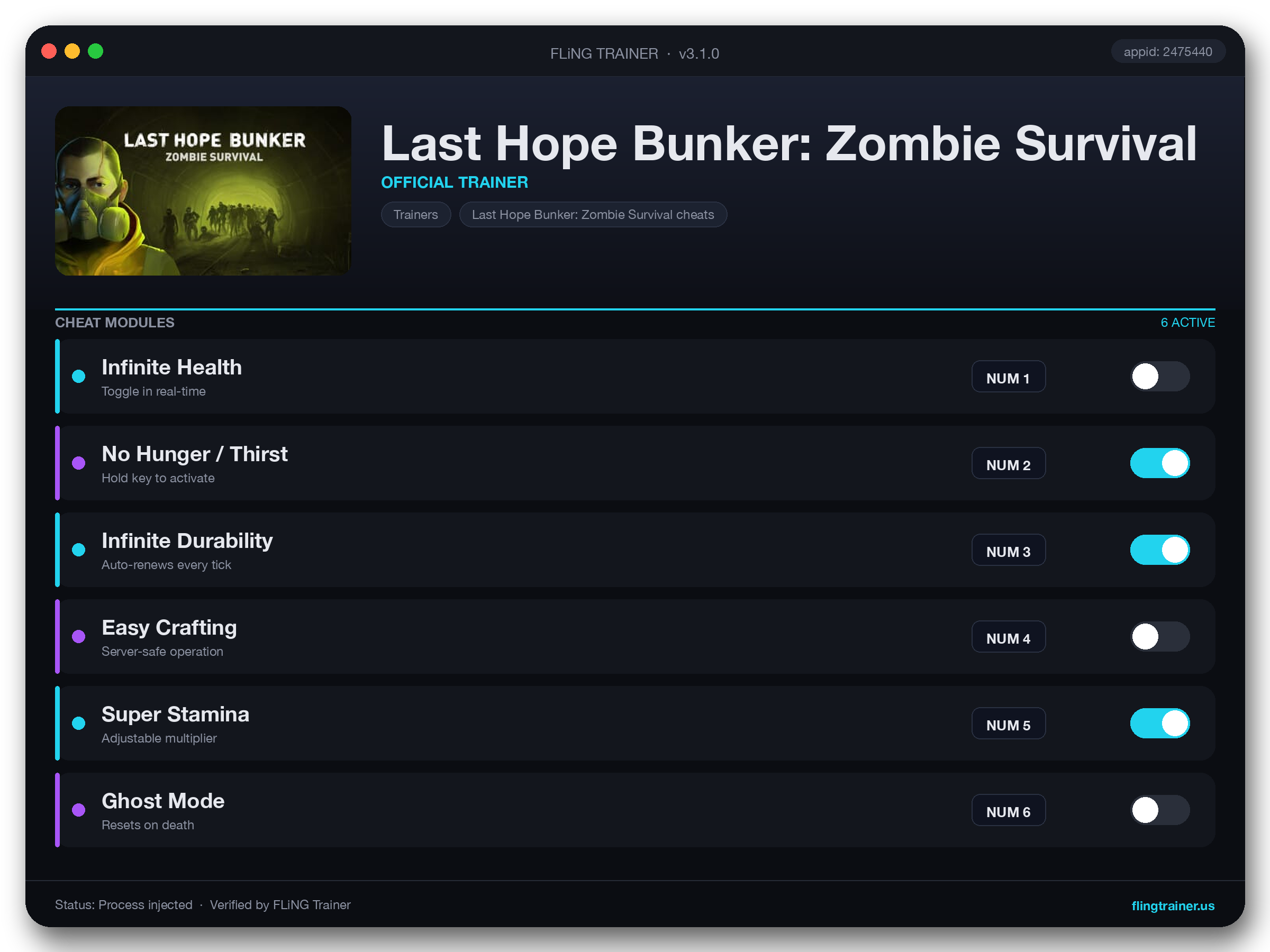 Last Hope Bunker: Zombie Survival Trainer interface