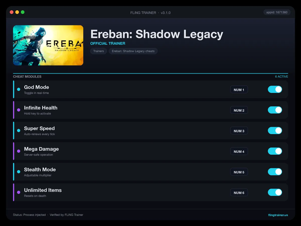 Ereban: Shadow Legacy Trainer interface