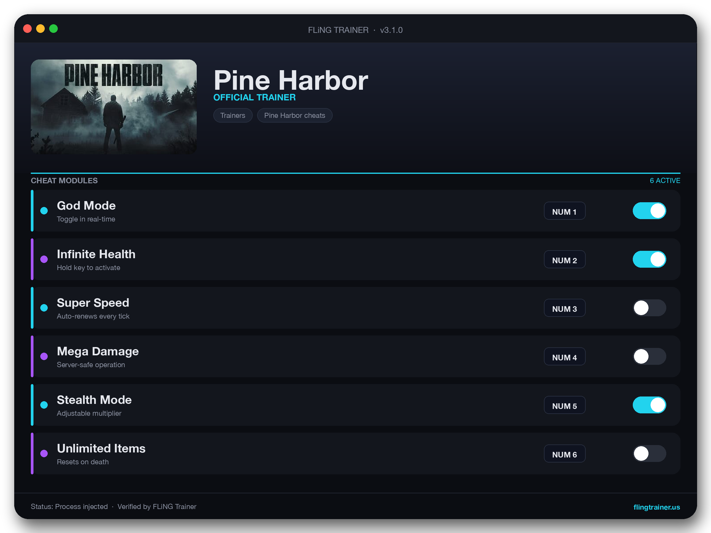 Pine Harbor Trainer interface