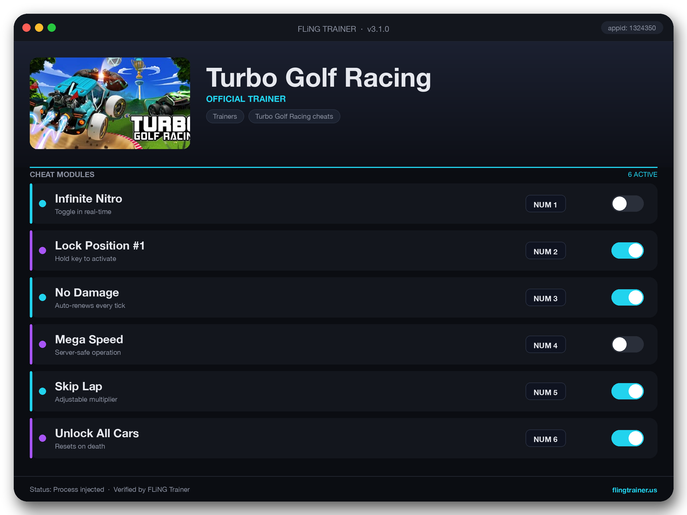 Turbo Golf Racing Trainer interface