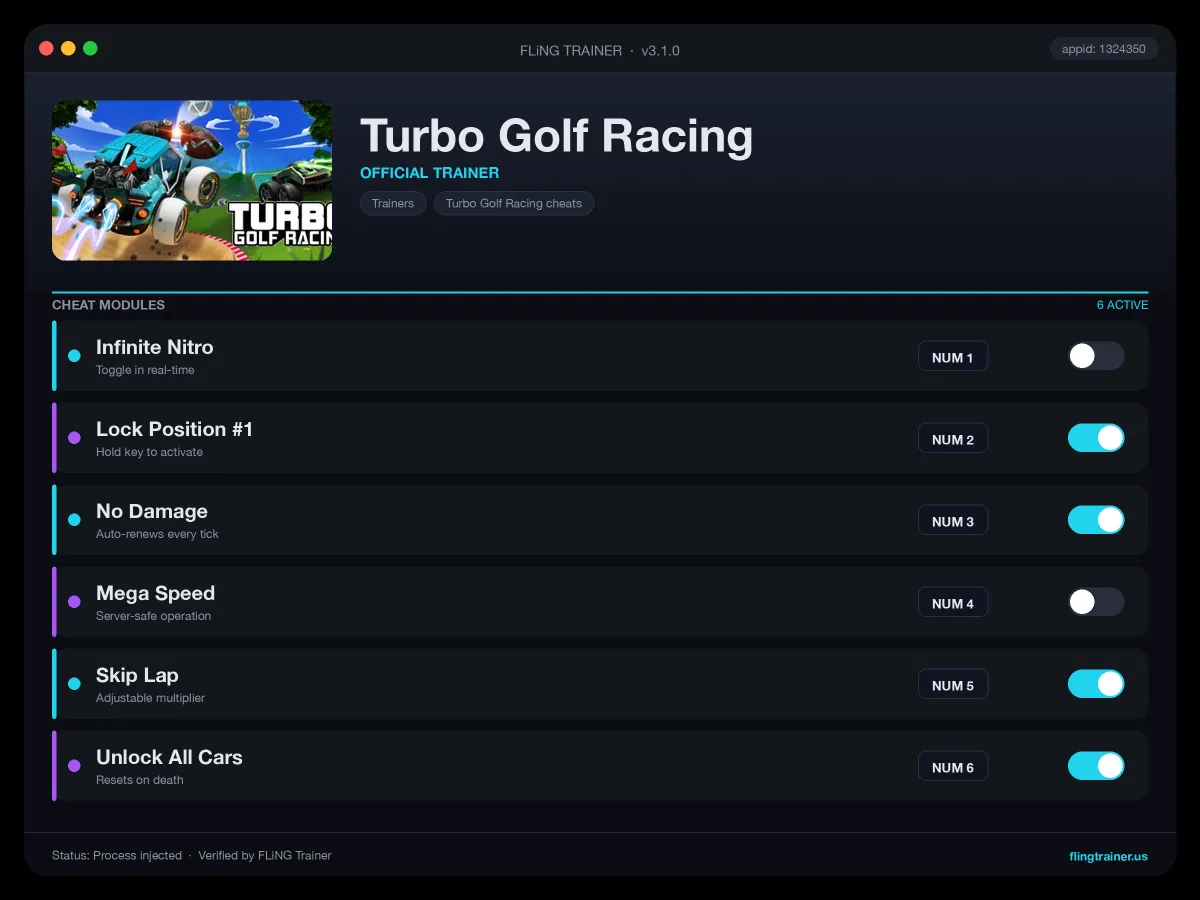 Turbo Golf Racing Trainer interface