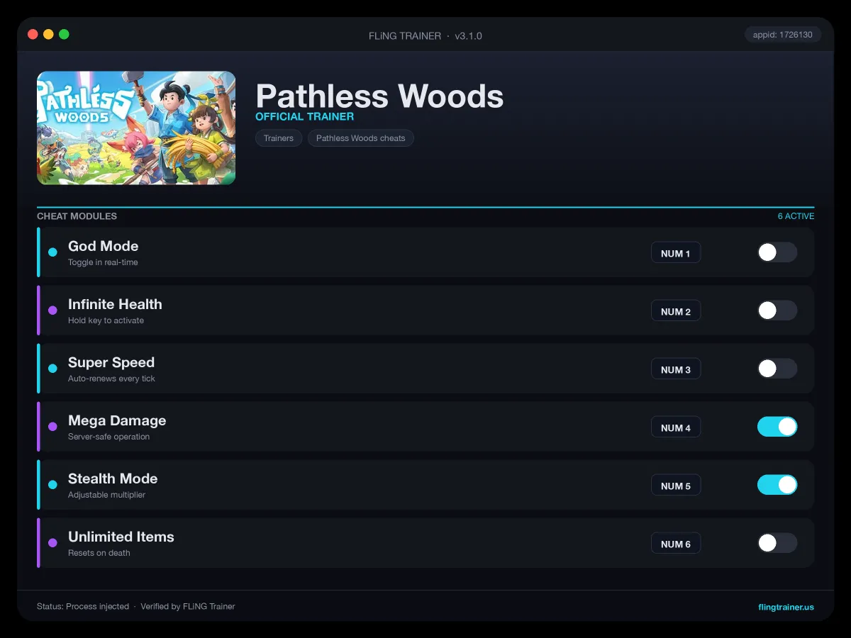 Pathless Woods Trainer interface