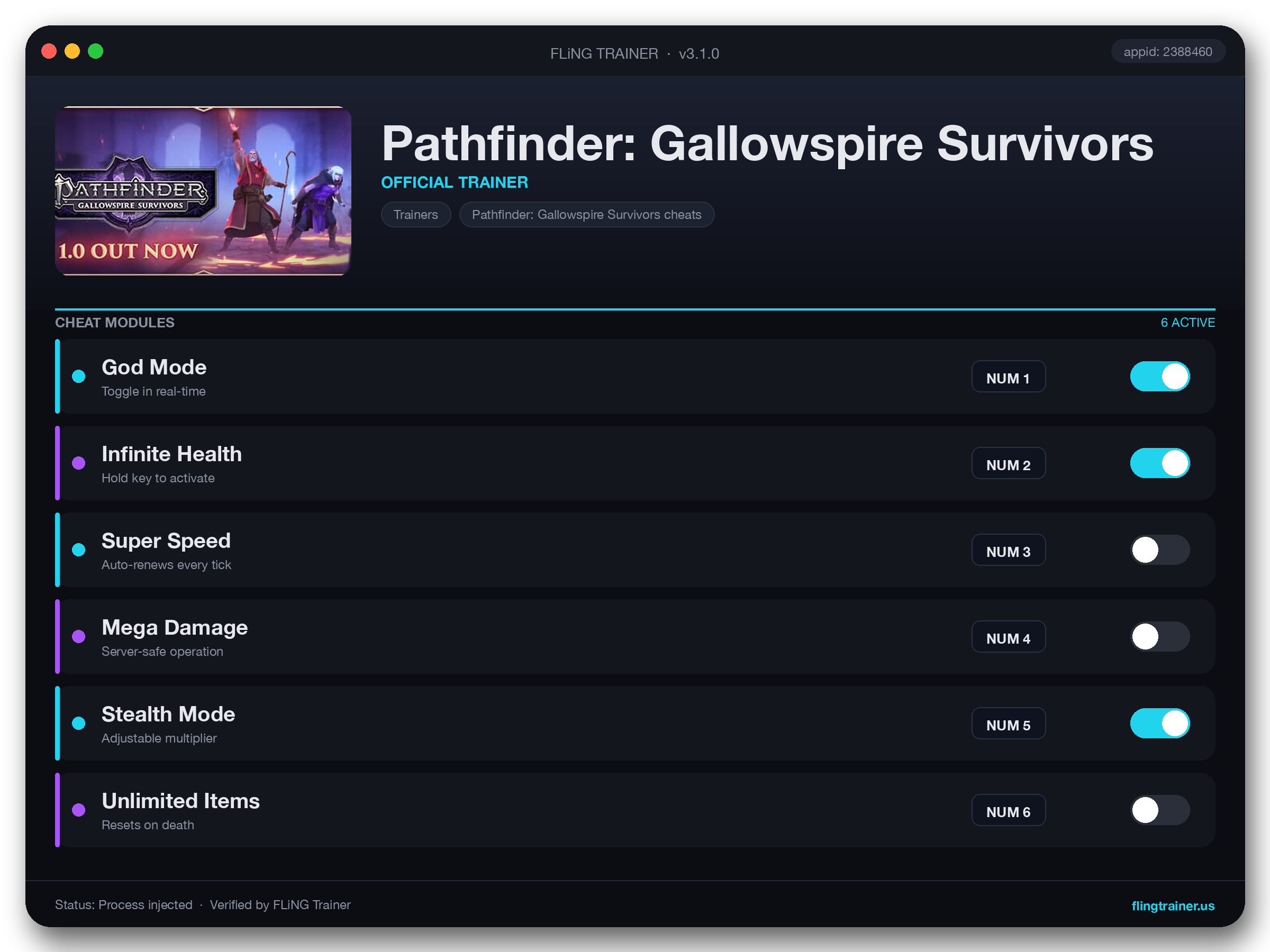 Pathfinder: Gallowspire Survivors Trainer interface
